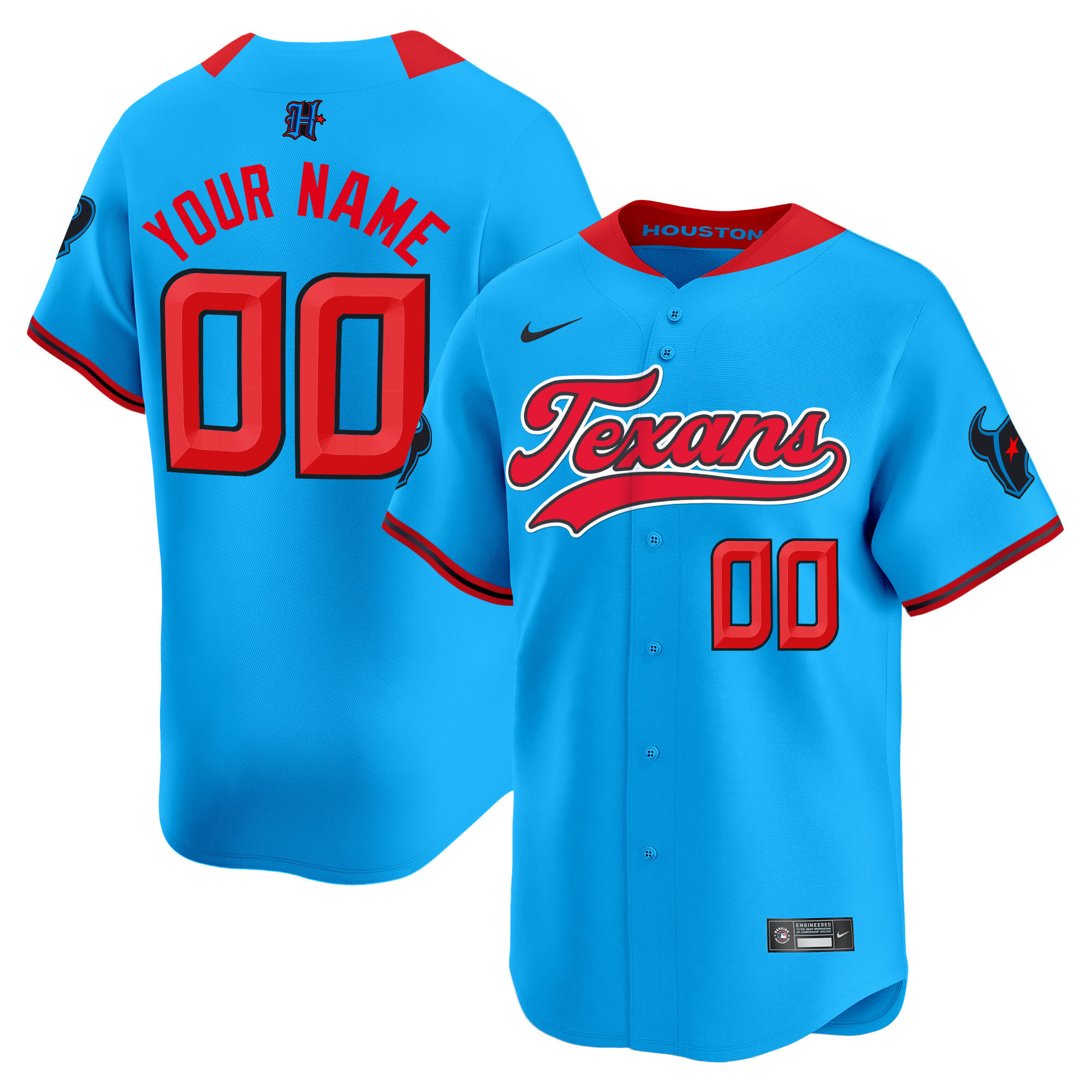 Men's Houston Texans 2024 Baseball Custom Blue Jersey - All Stitched
