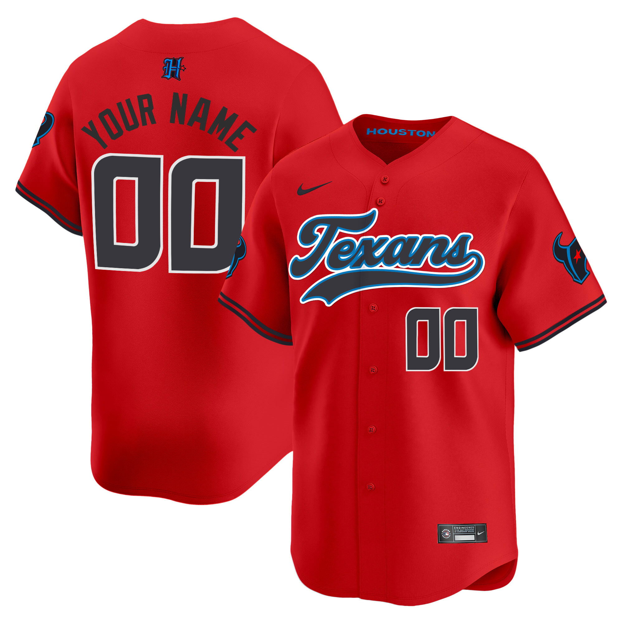 Men's Houston Texans 2024 Baseball Custom Red Jersey - All Stitched