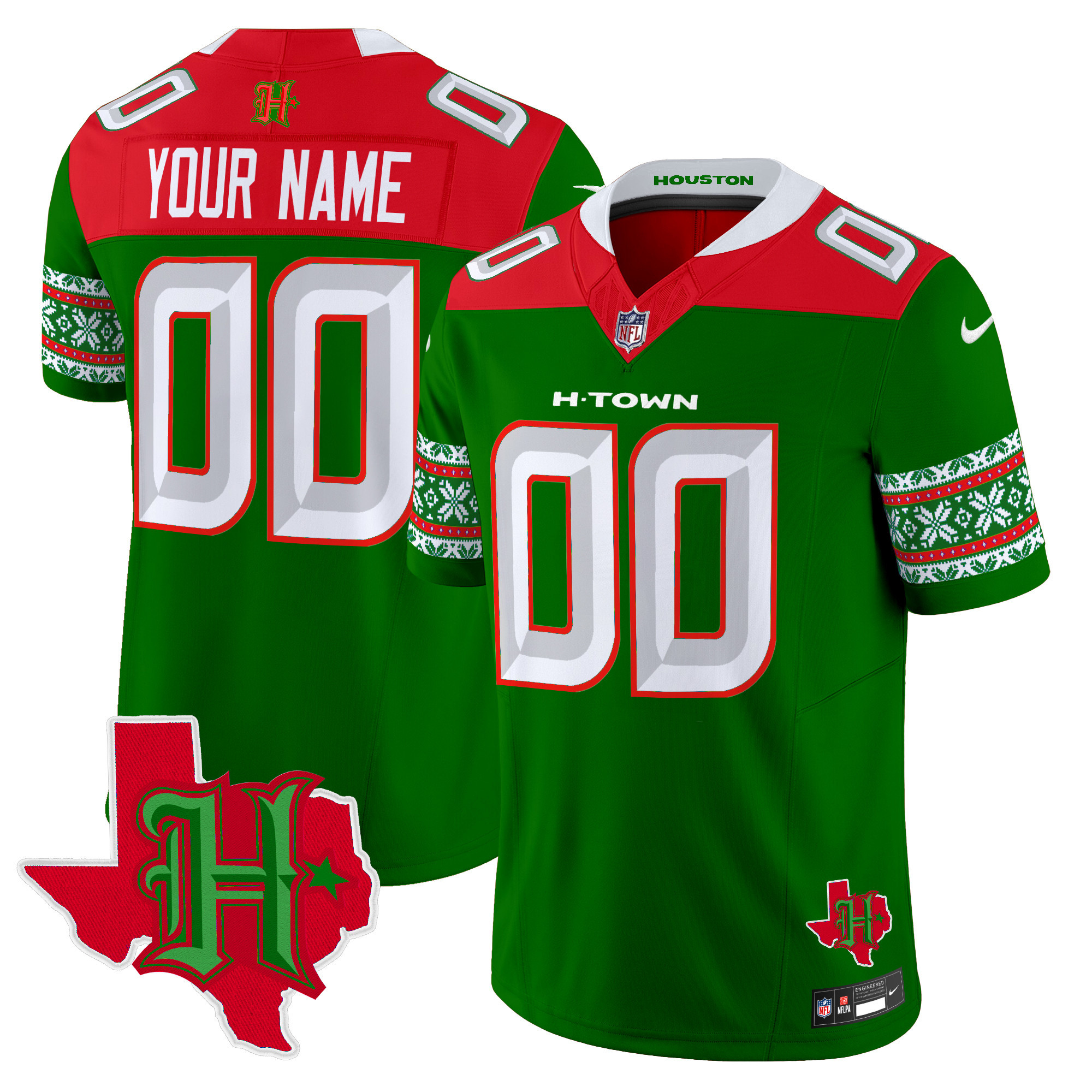 Men's Houston Texans 2024 Christmas Vapor Limited Green Jersey - All Stitched