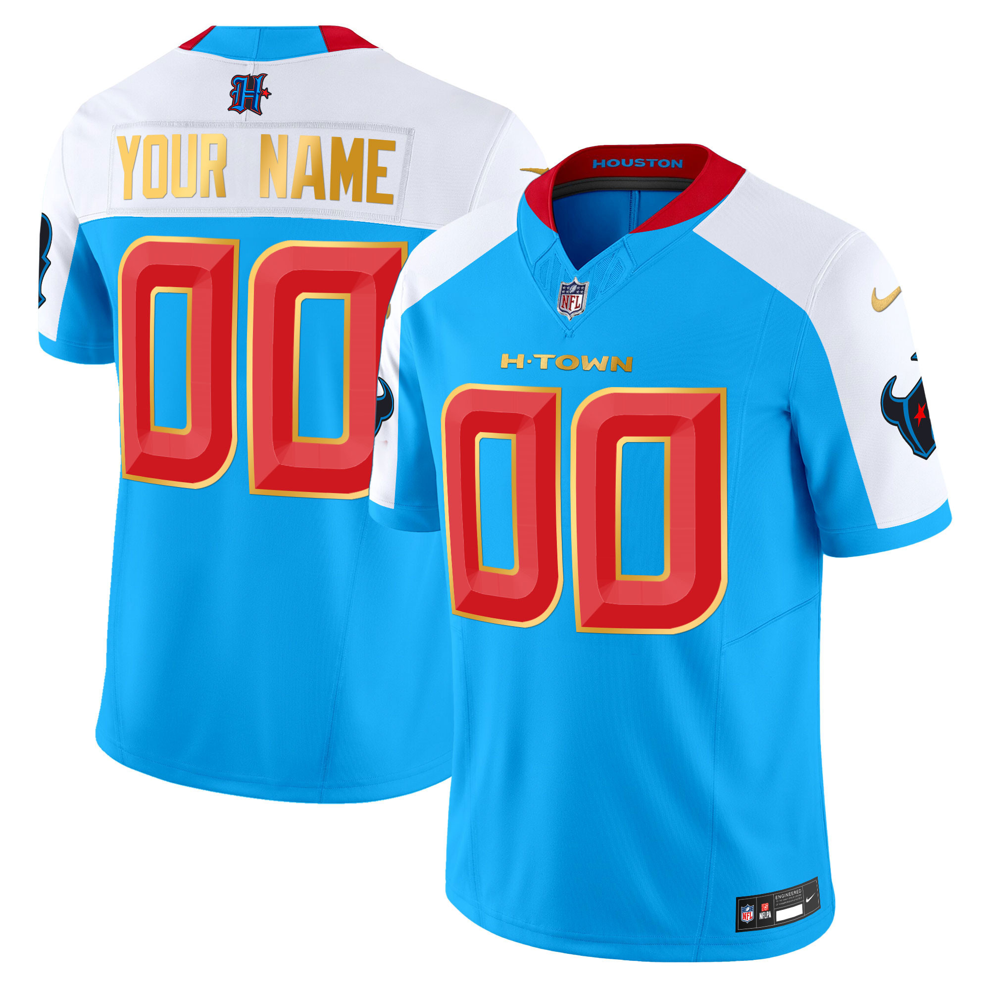 Men's Houston Texans 2024 Gold Trim Vapor Limited Custom Blue Alternate Jersey - All Stitched