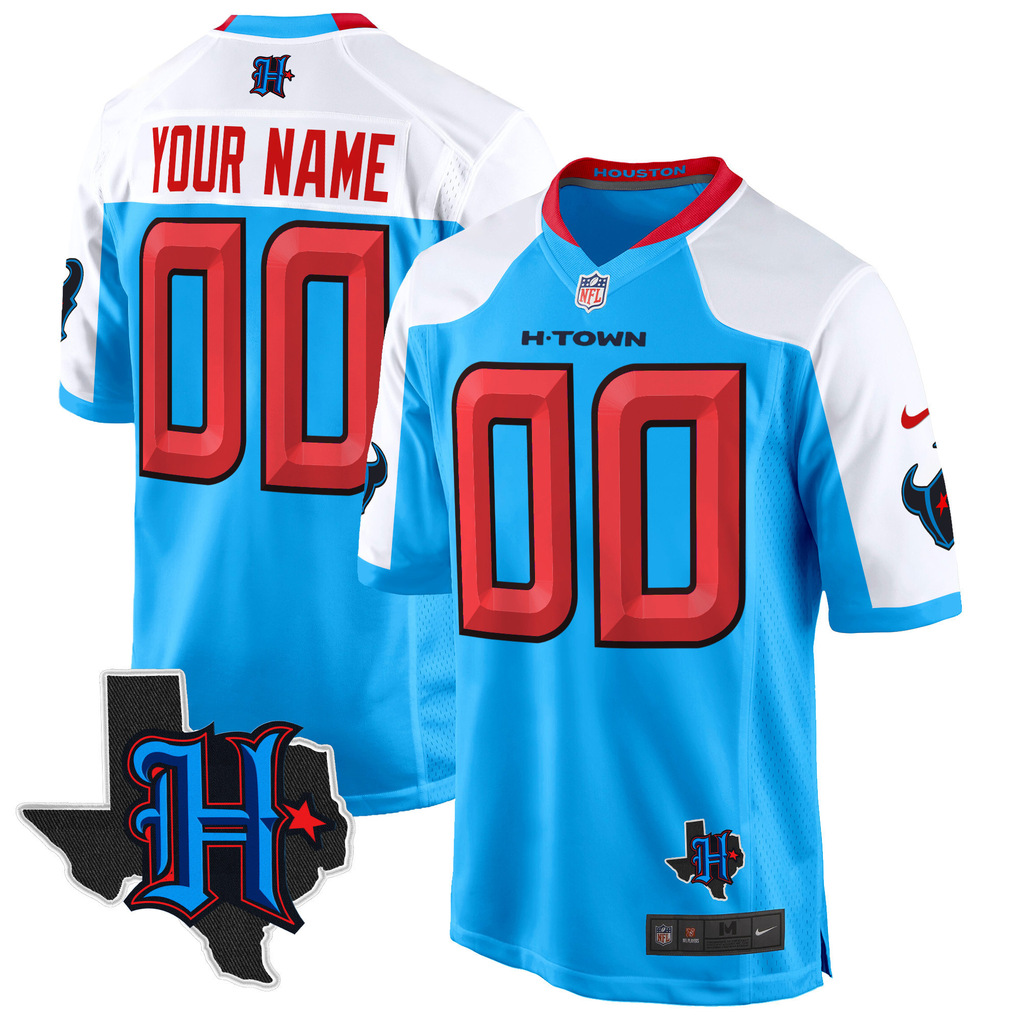 Men's Houston Texans 2024 Texas Patch Game Custom Blue Alternate Jersey - All Stitched