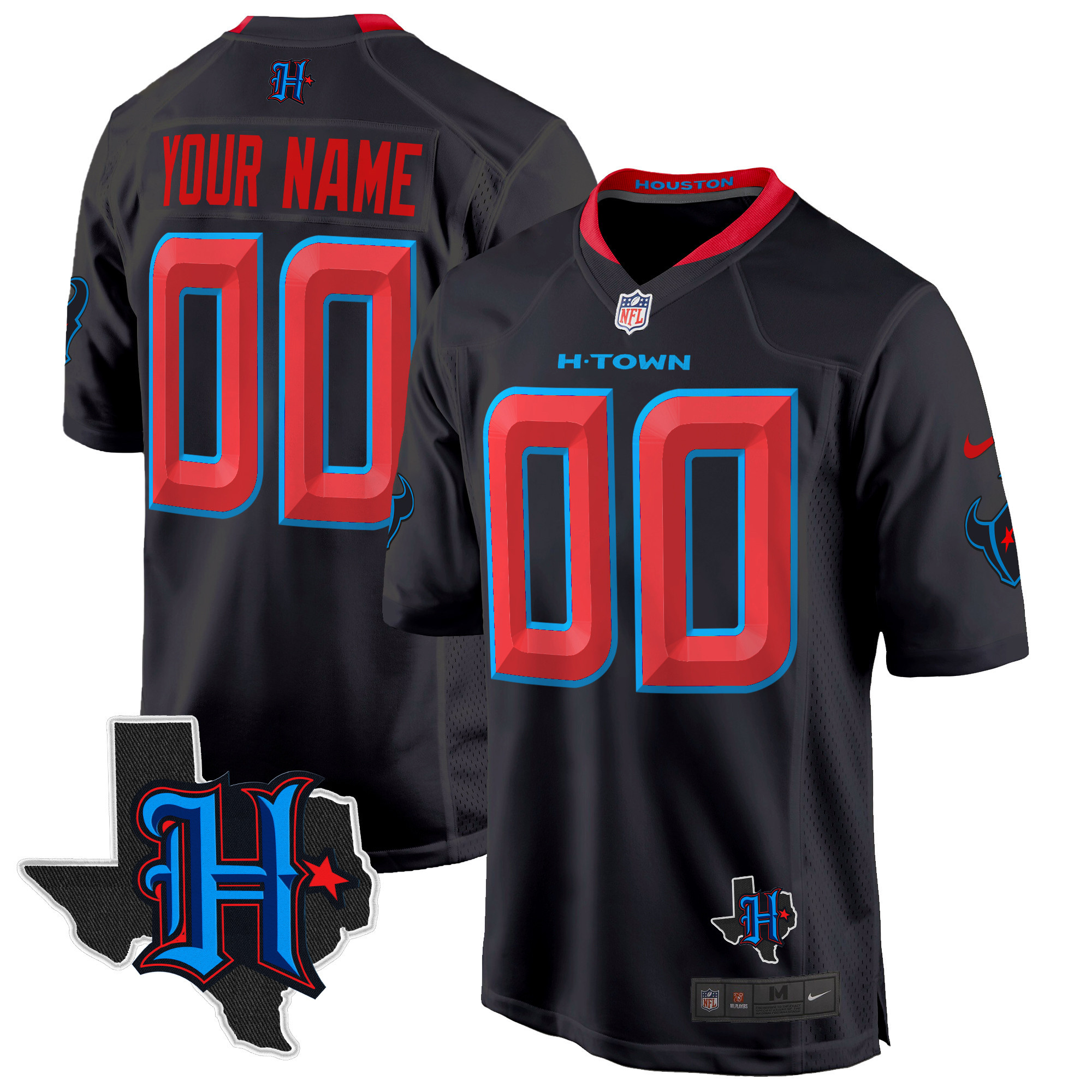 Men's Houston Texans 2024 Texas Patch Game Custom Navy Limited Jersey - All Stitched