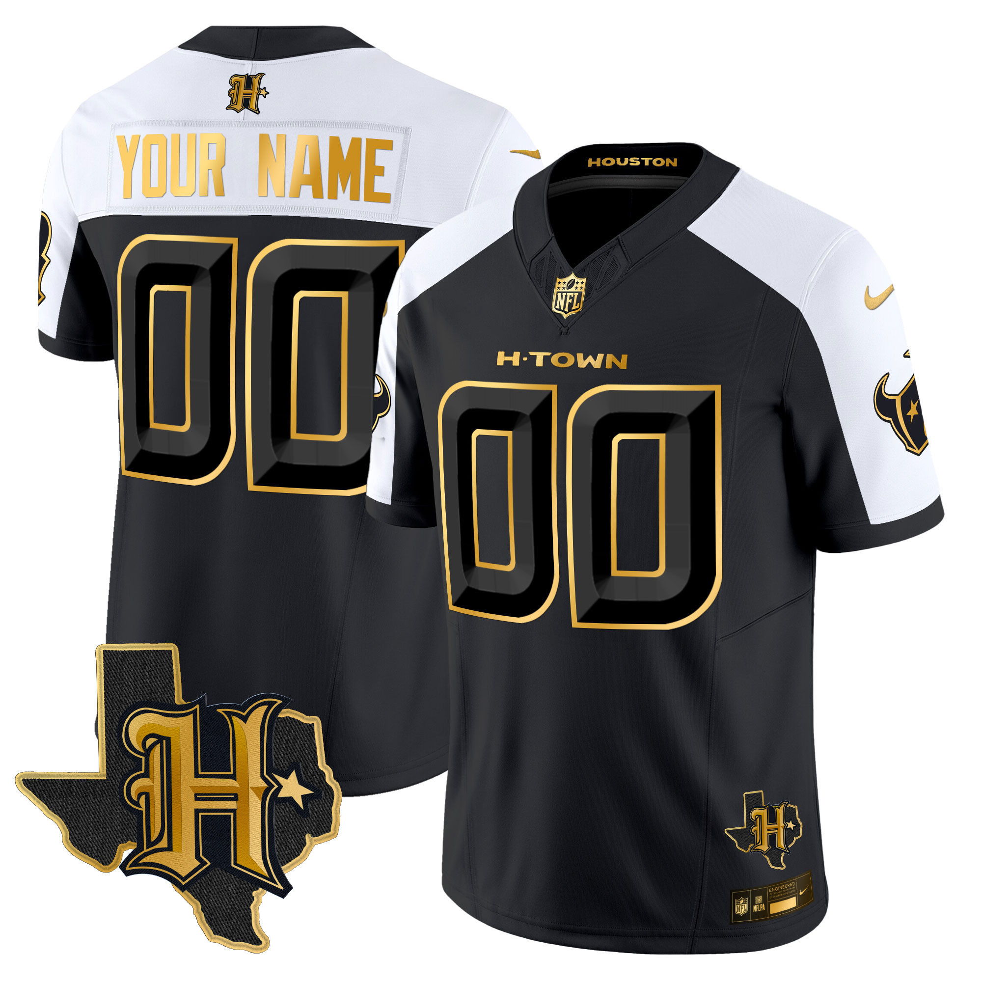 Men's Houston Texans 2024 Texas Patch Gold Vapor Limited Custom Alternate Jersey - All Stitched