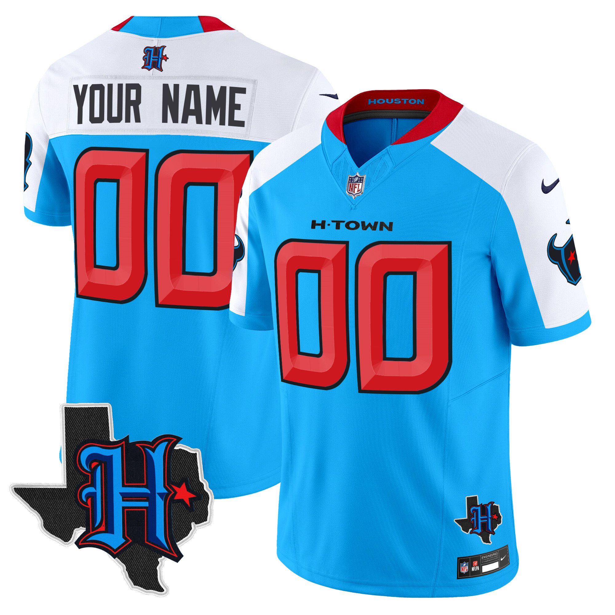 Men's Houston Texans 2024 Texas Patch Vapor Limited Custom Blue Alternate Jersey - All Stitched