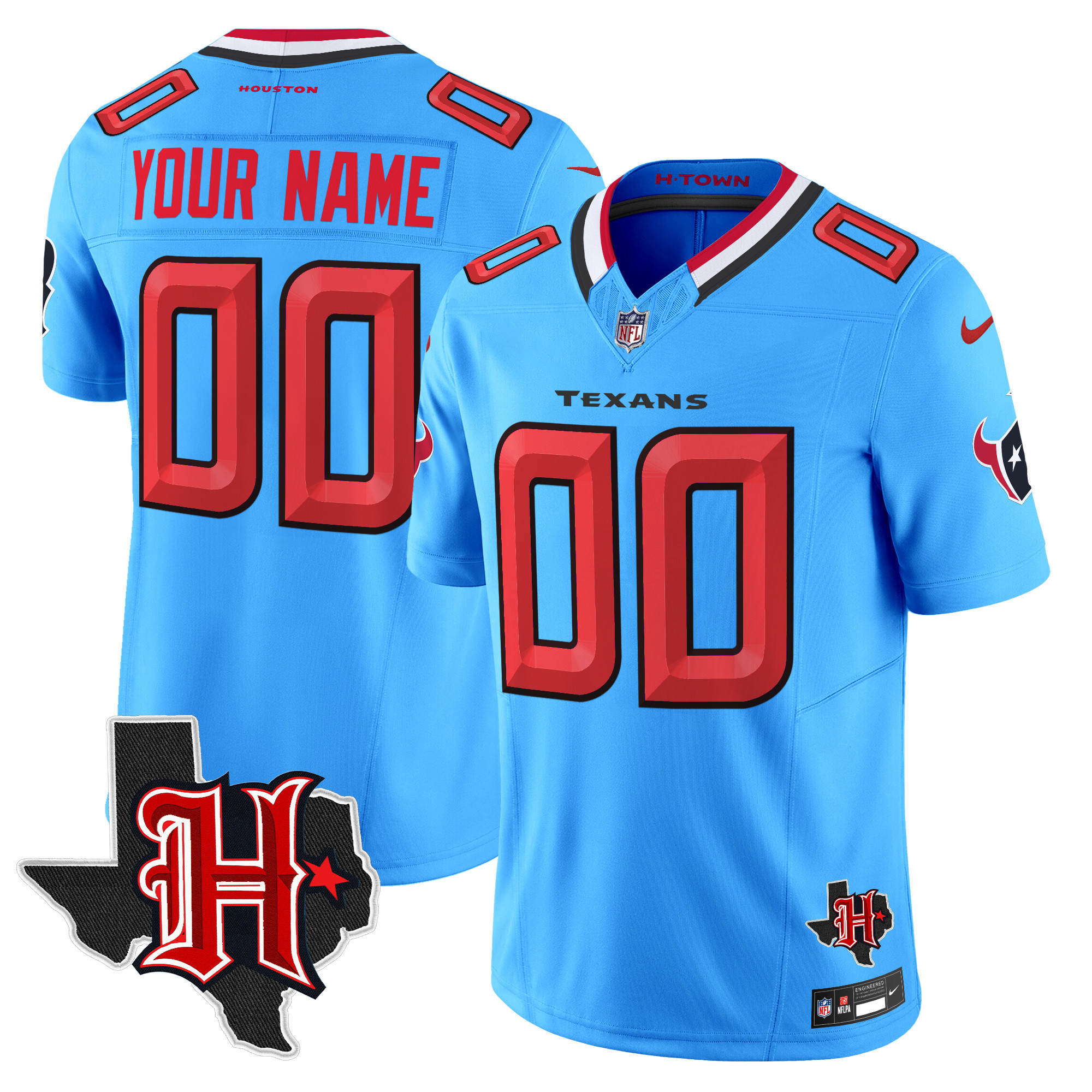 Men's Houston Texans 2024 Texas Patch Vapor Limited Custom Blue Jersey - All Stitched