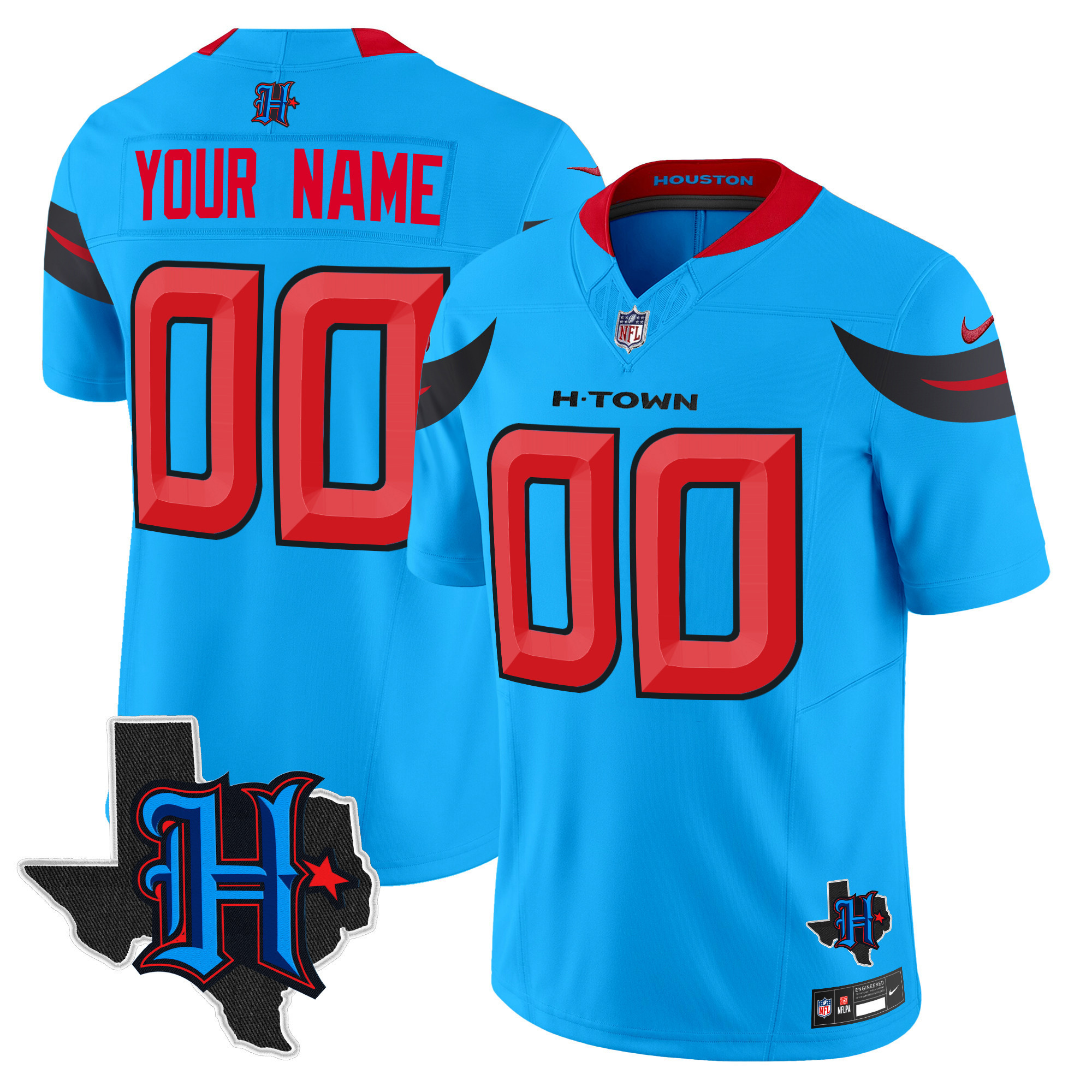 Men's Houston Texans 2024 Texas Patch Vapor Limited Custom Blue Jersey - All Stitched