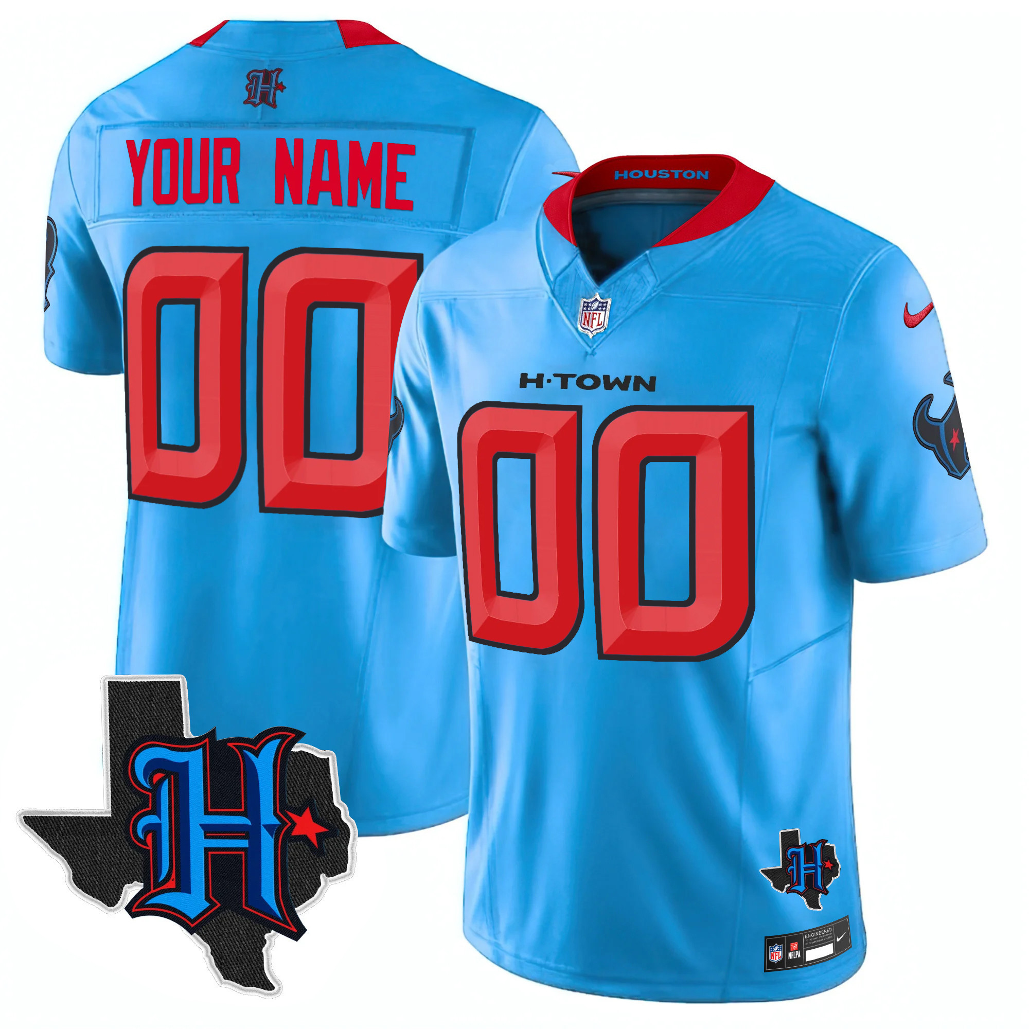 Men's Houston Texans 2024 Texas Patch Vapor Limited Custom Blue Jersey - All Stitched