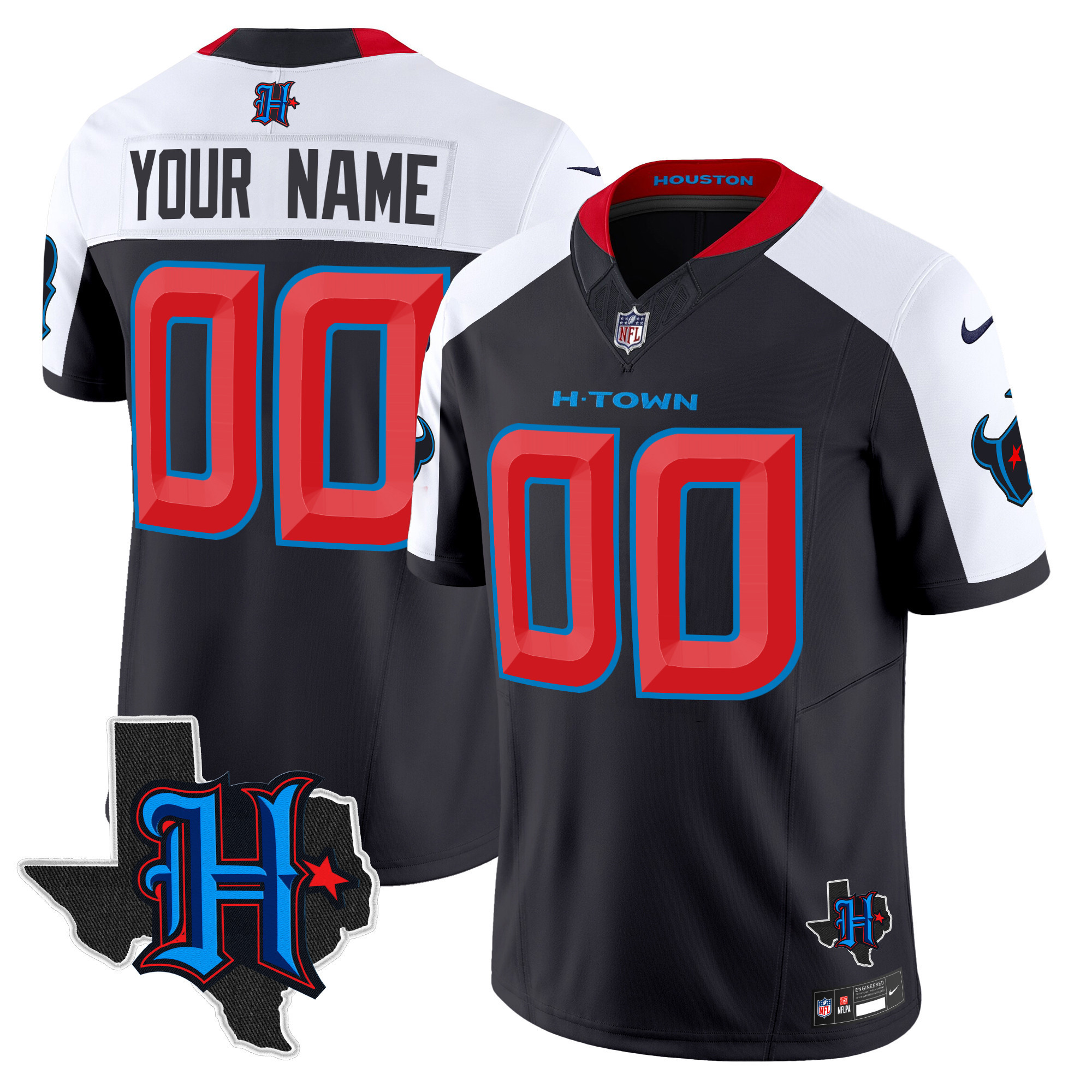 Men's Houston Texans 2024 Texas Patch Vapor Limited Custom Navy Alternate Jersey - All Stitched