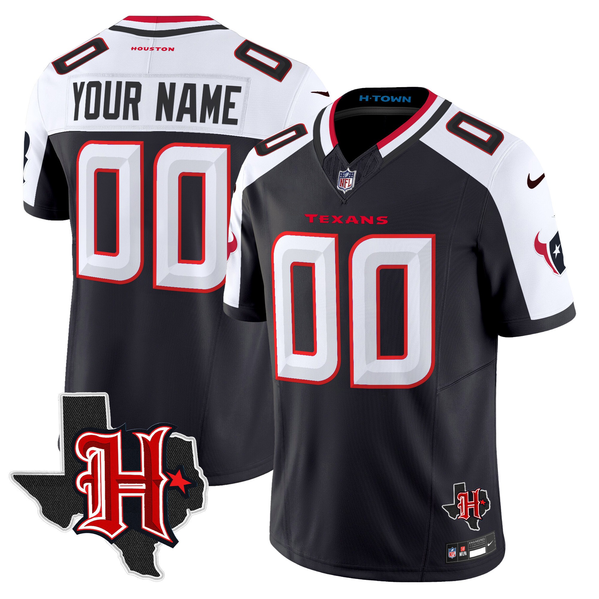 Men's Houston Texans 2024 Texas Patch Vapor Limited Custom Navy Alternate Jersey - All Stitched