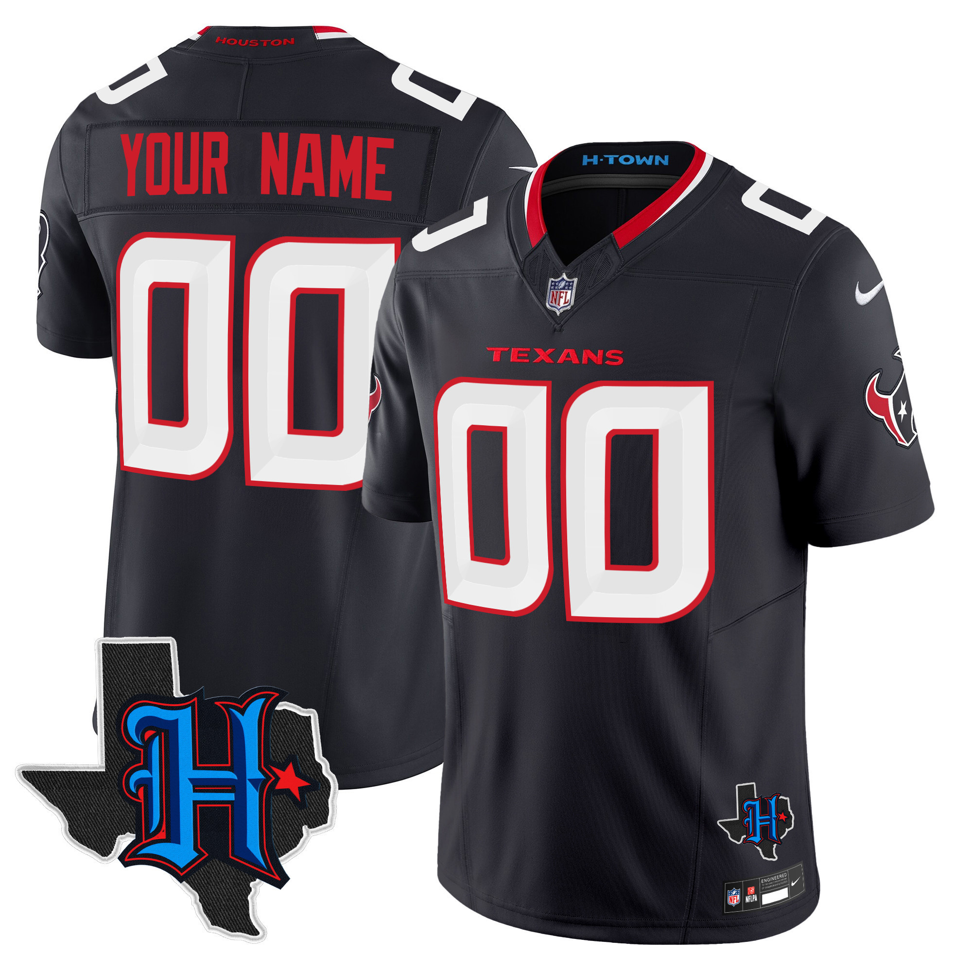 Men's Houston Texans 2024 Texas Patch Vapor Limited Custom Navy Jersey - All Stitched