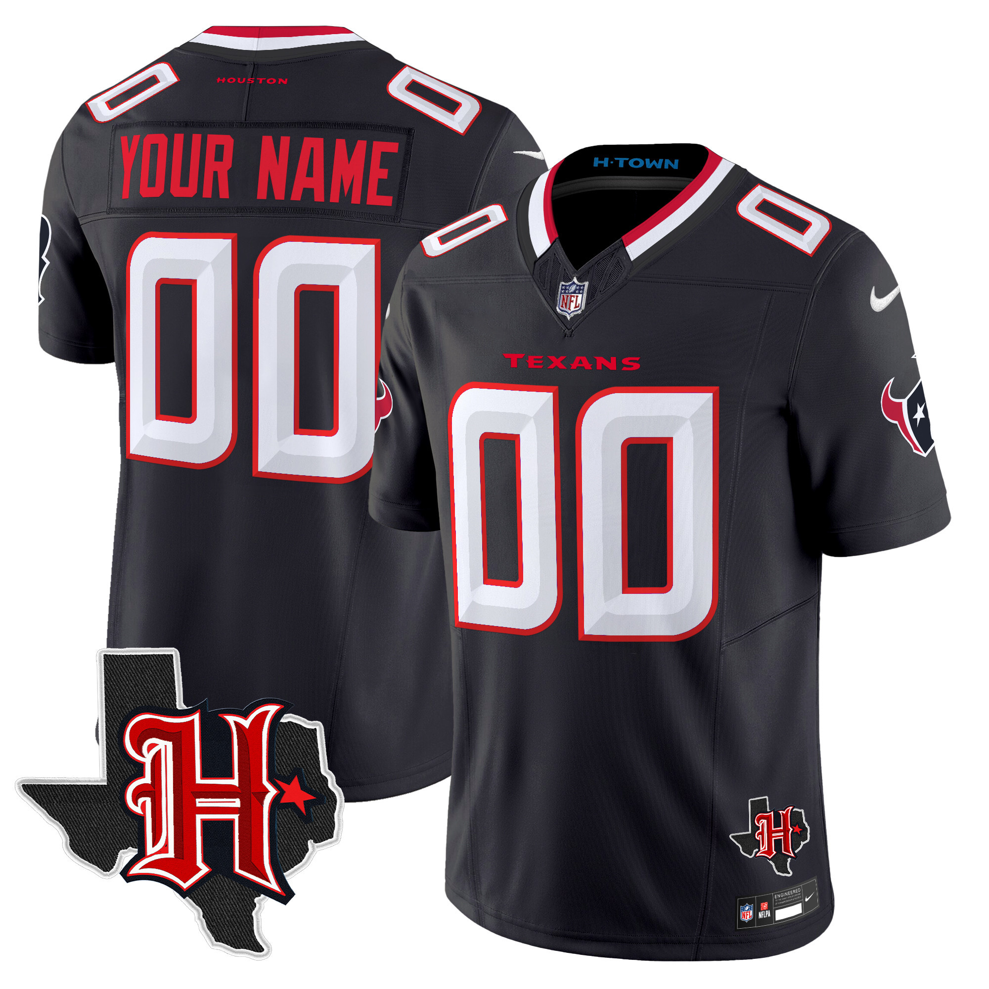 Men's Houston Texans 2024 Texas Patch Vapor Limited Custom Navy Jersey - All Stitched