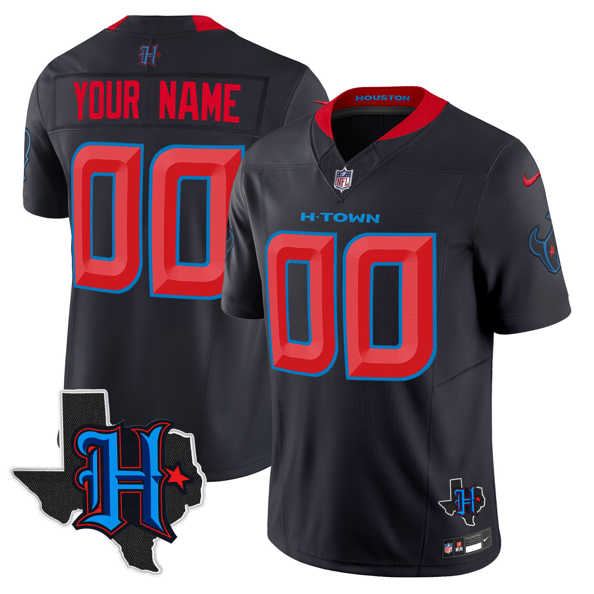 Men's Houston Texans 2024 Texas Patch Vapor Limited Custom Navy Limited Jersey - All Stitched
