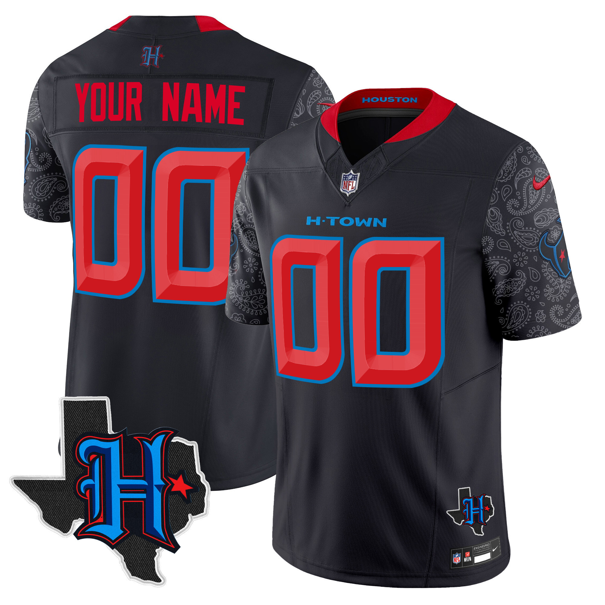 Men's Houston Texans 2024 Texas Patch Vapor Limited Custom Navy Limited Jersey - All Stitched