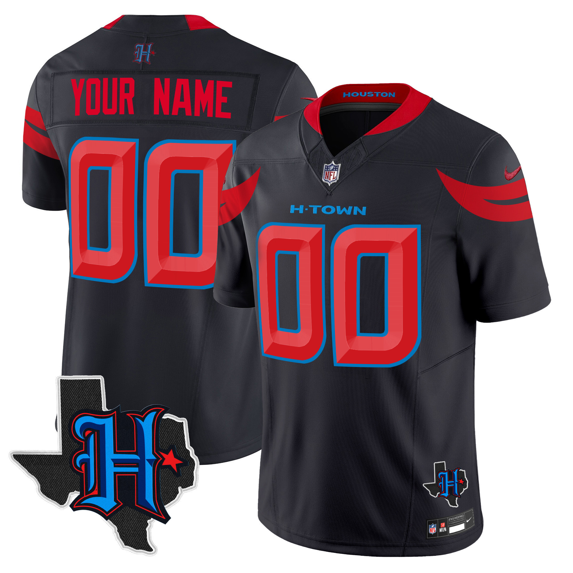 Men's Houston Texans 2024 Texas Patch Vapor Limited Custom Navy Limited Jersey - All Stitched