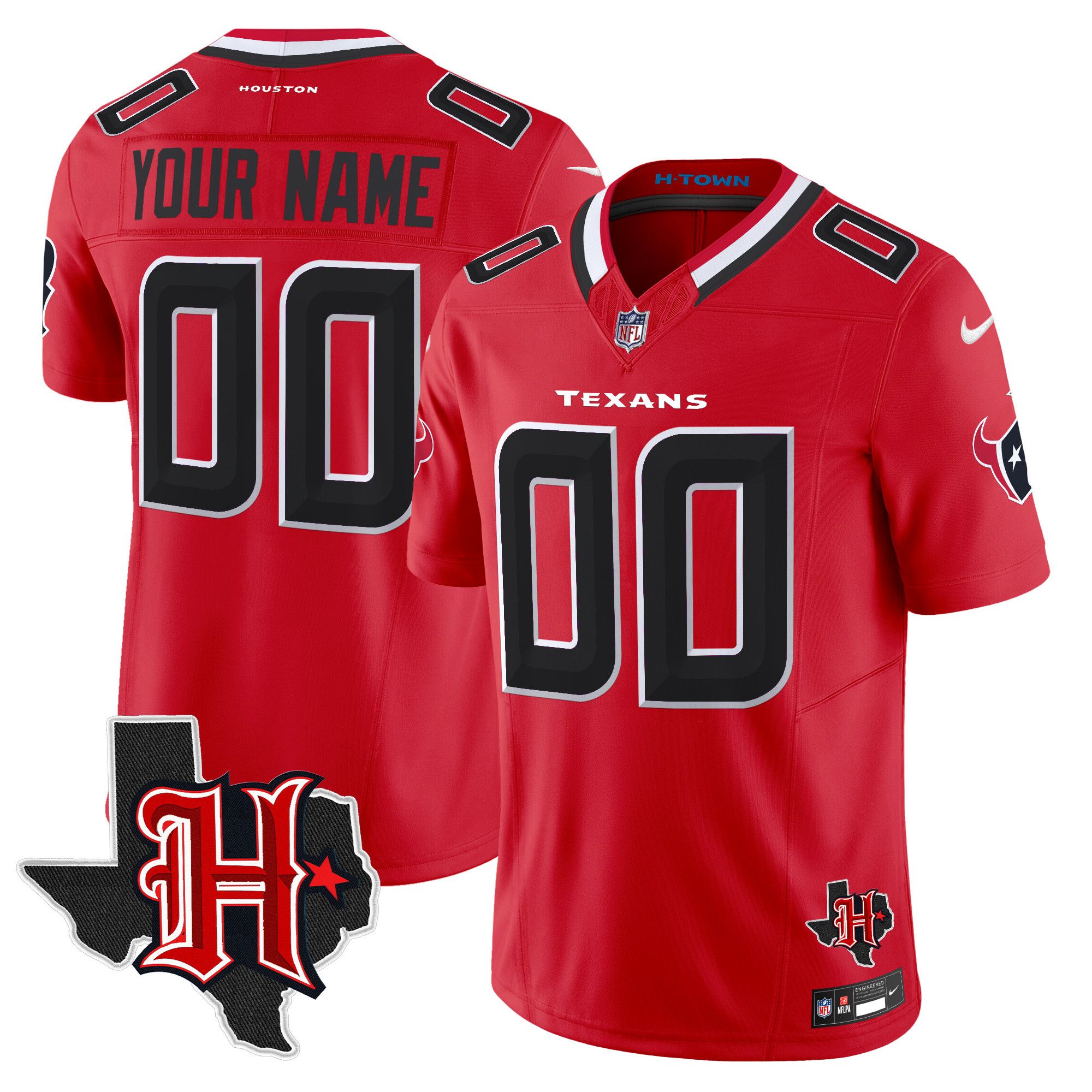 Men's Houston Texans 2024 Texas Patch Vapor Limited Custom Red Jersey - All Stitched