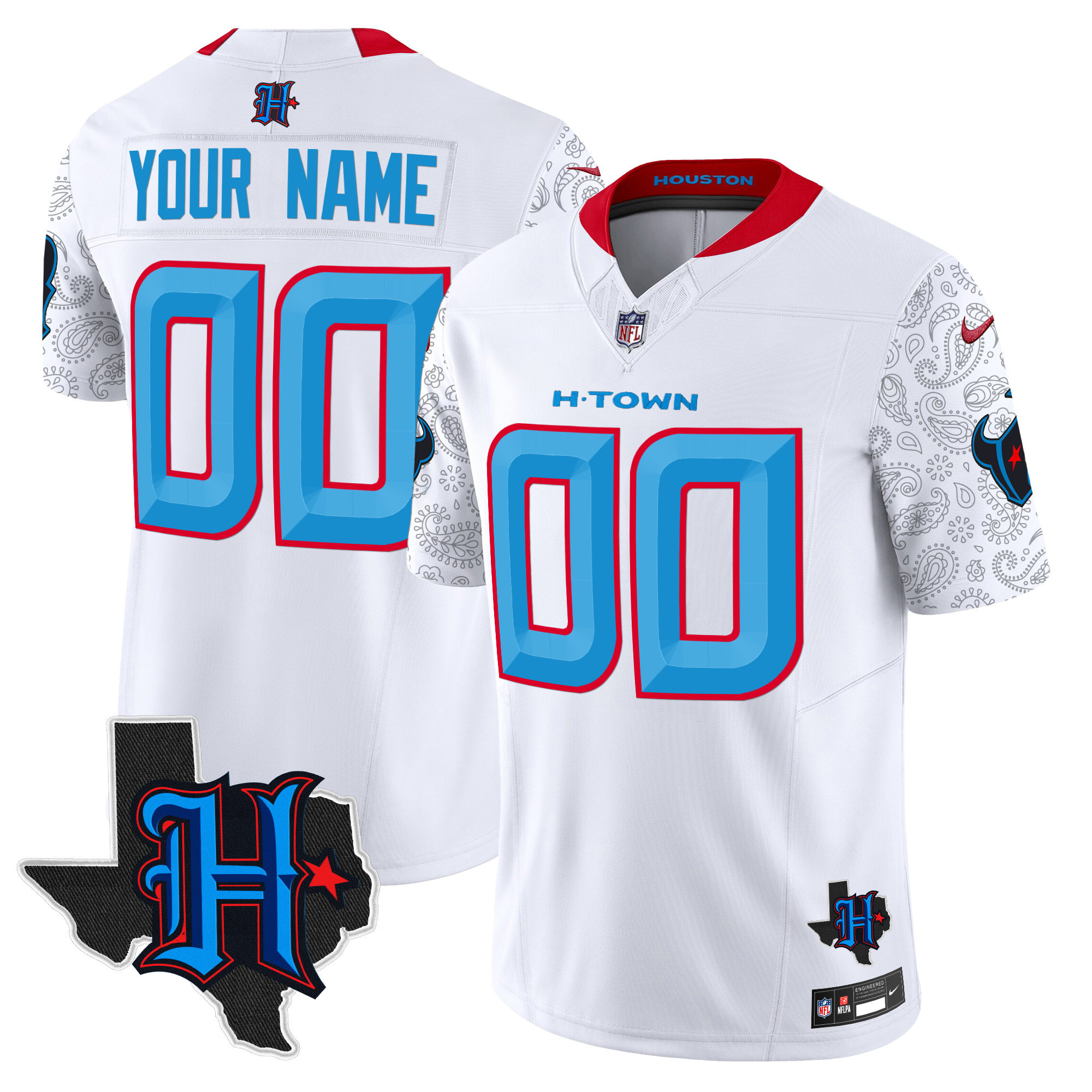 Men's Houston Texans 2024 Texas Patch Vapor Limited Custom White Jersey - All Stitched