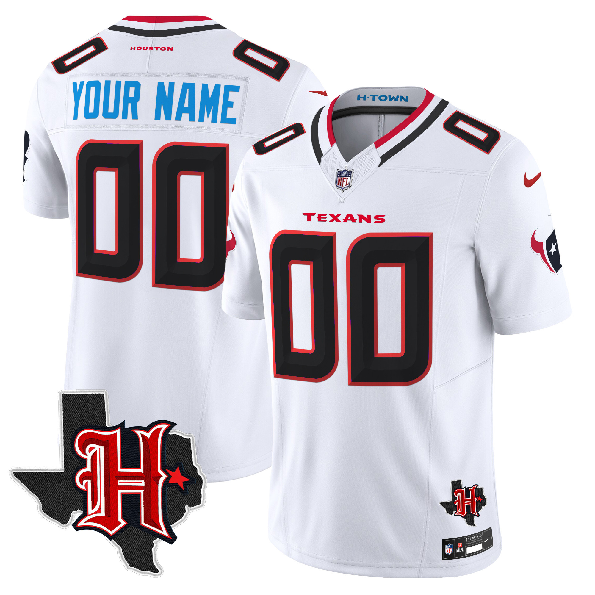 Men's Houston Texans 2024 Texas Patch Vapor Limited Custom White Jersey - All Stitched