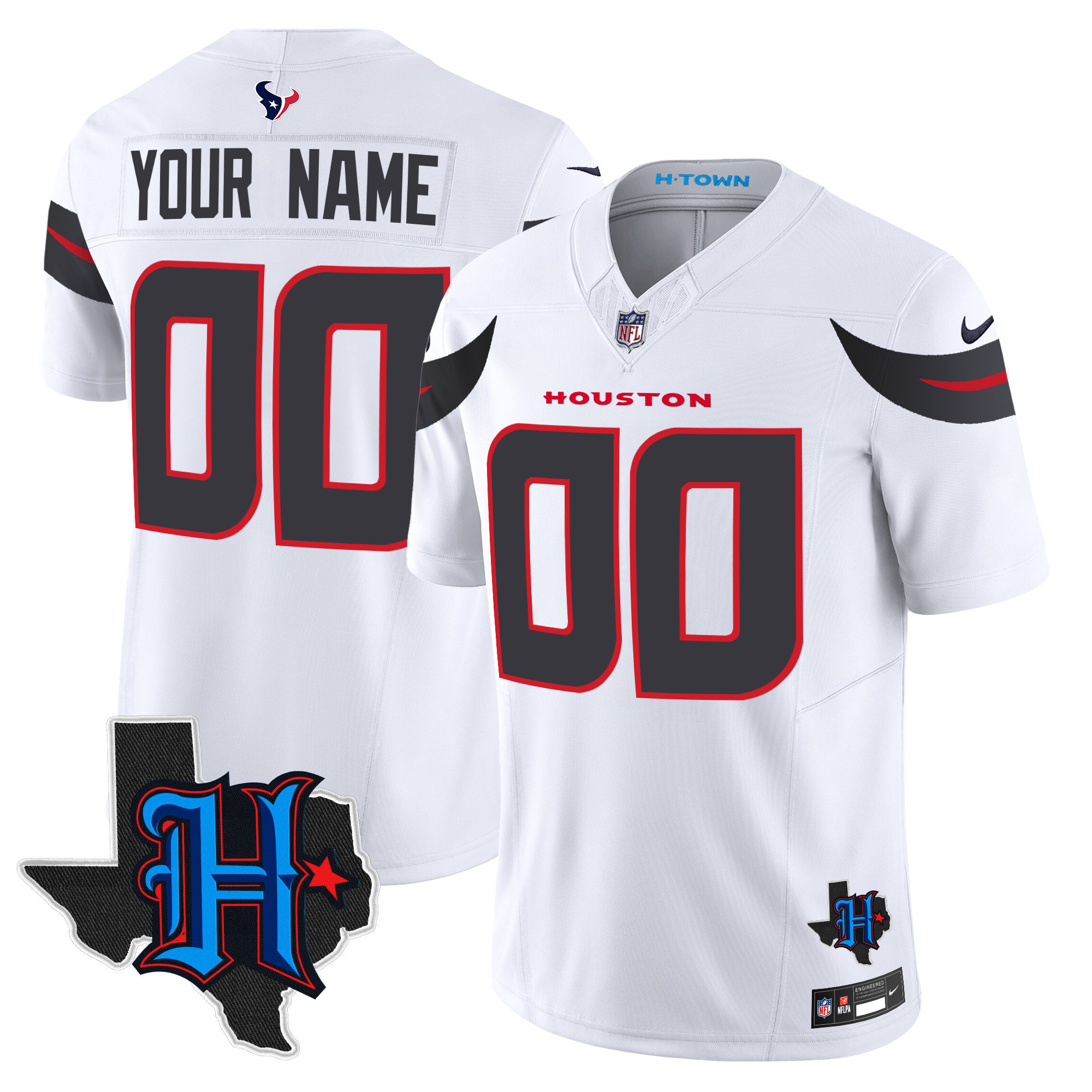 Men's Houston Texans 2024 Texas Patch Vapor Limited Custom White Jersey - All Stitched