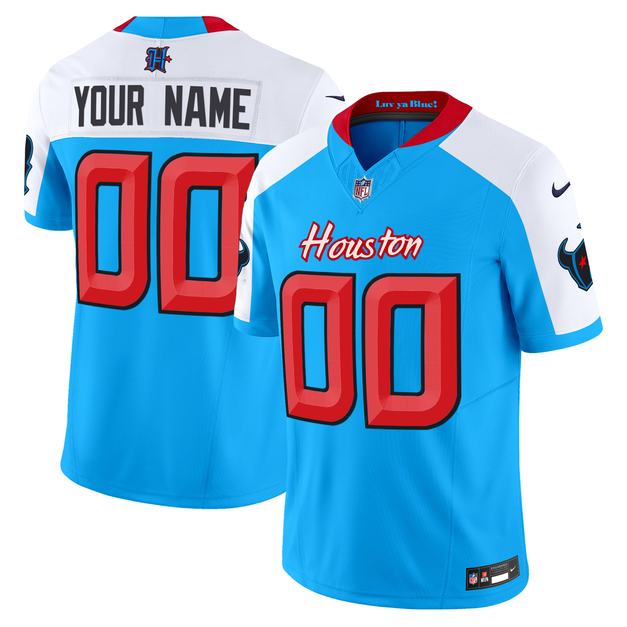 Men's Houston Texans 2024 Vapor Limited Custom Blue Alternate Jersey - All Stitched
