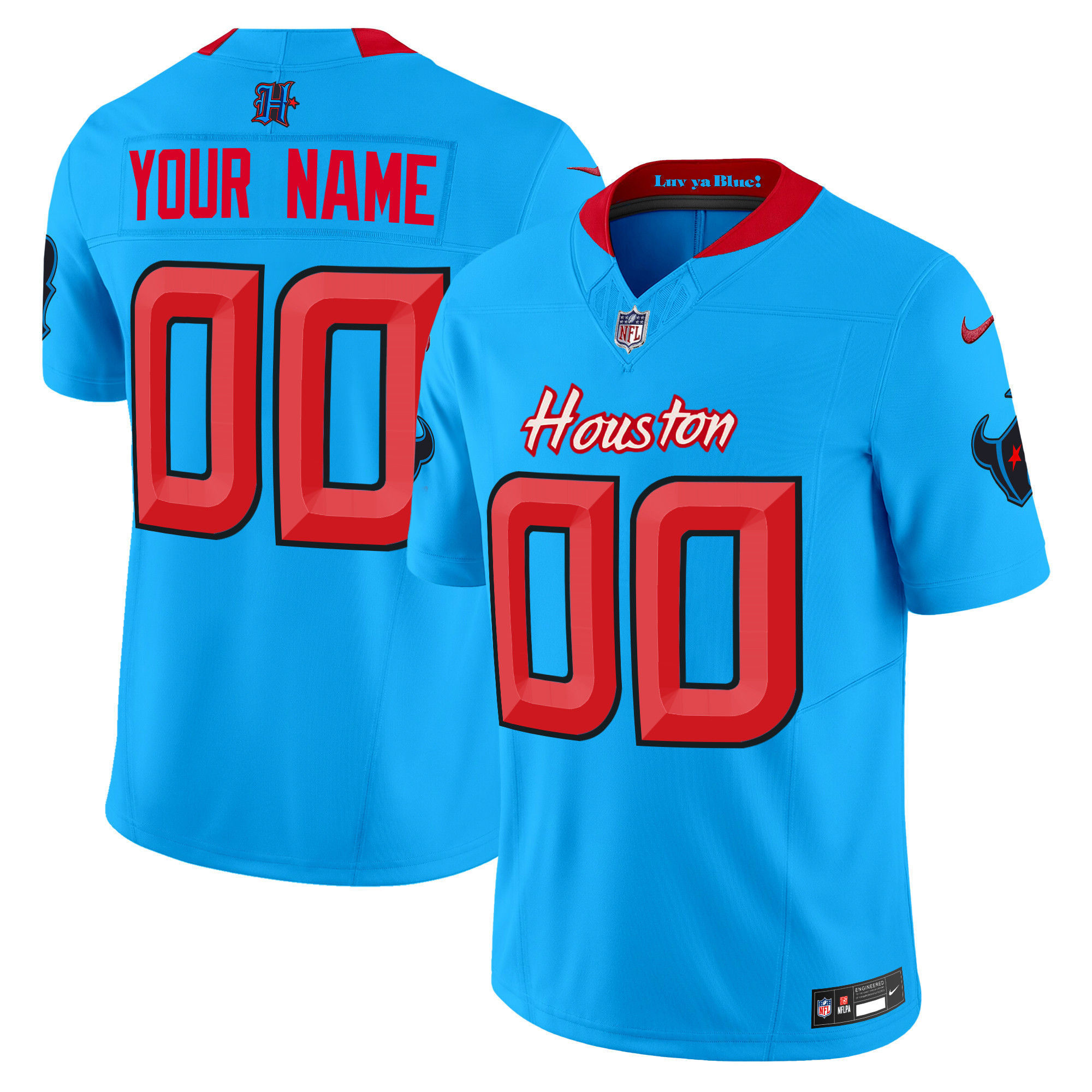 Men's Houston Texans 2024 Vapor Limited Custom Blue Jersey - All Stitched