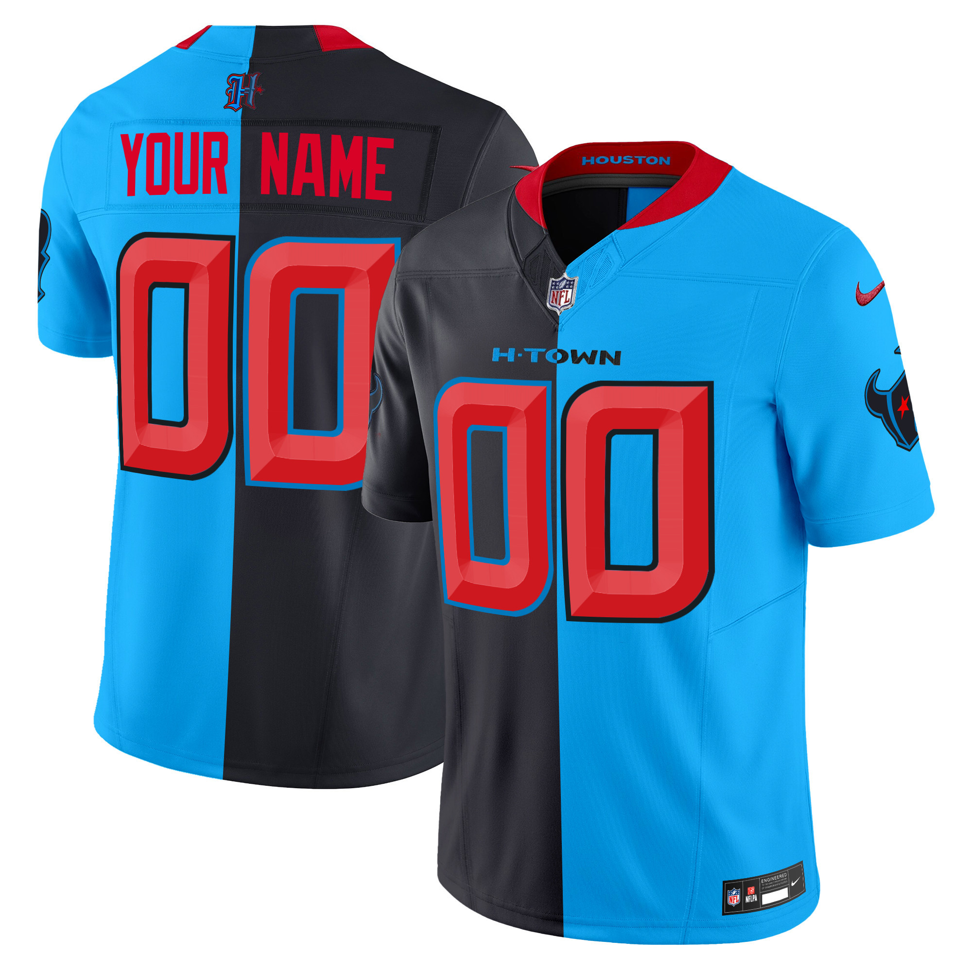 Men's Houston Texans 2024 Vapor Limited Custom Split Jersey - All Stitched