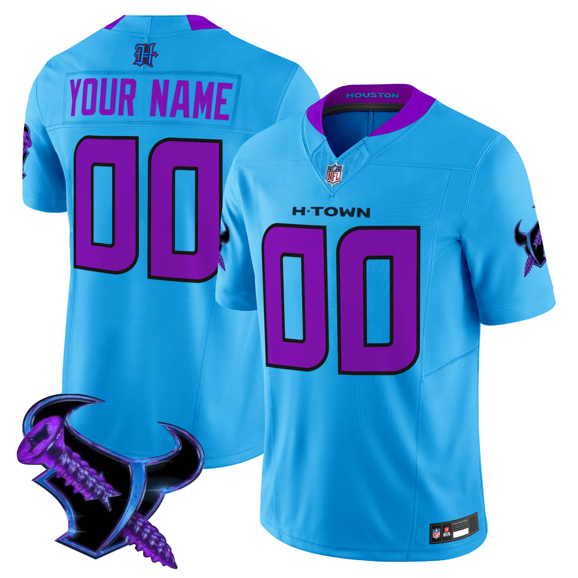 Men's Houston Texans 2025 DJ Screw Vapor Limited Custom Blue Jersey - All Stitched