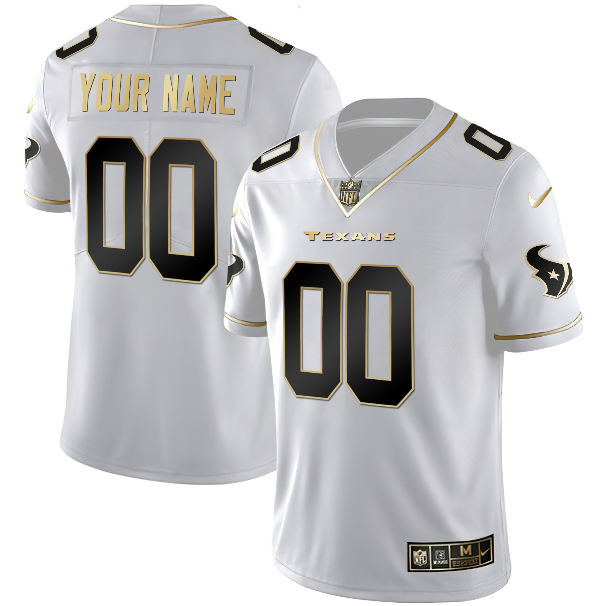 Men's Houston Texans Black & White Gold Custom white gold Jersey - All Stitched