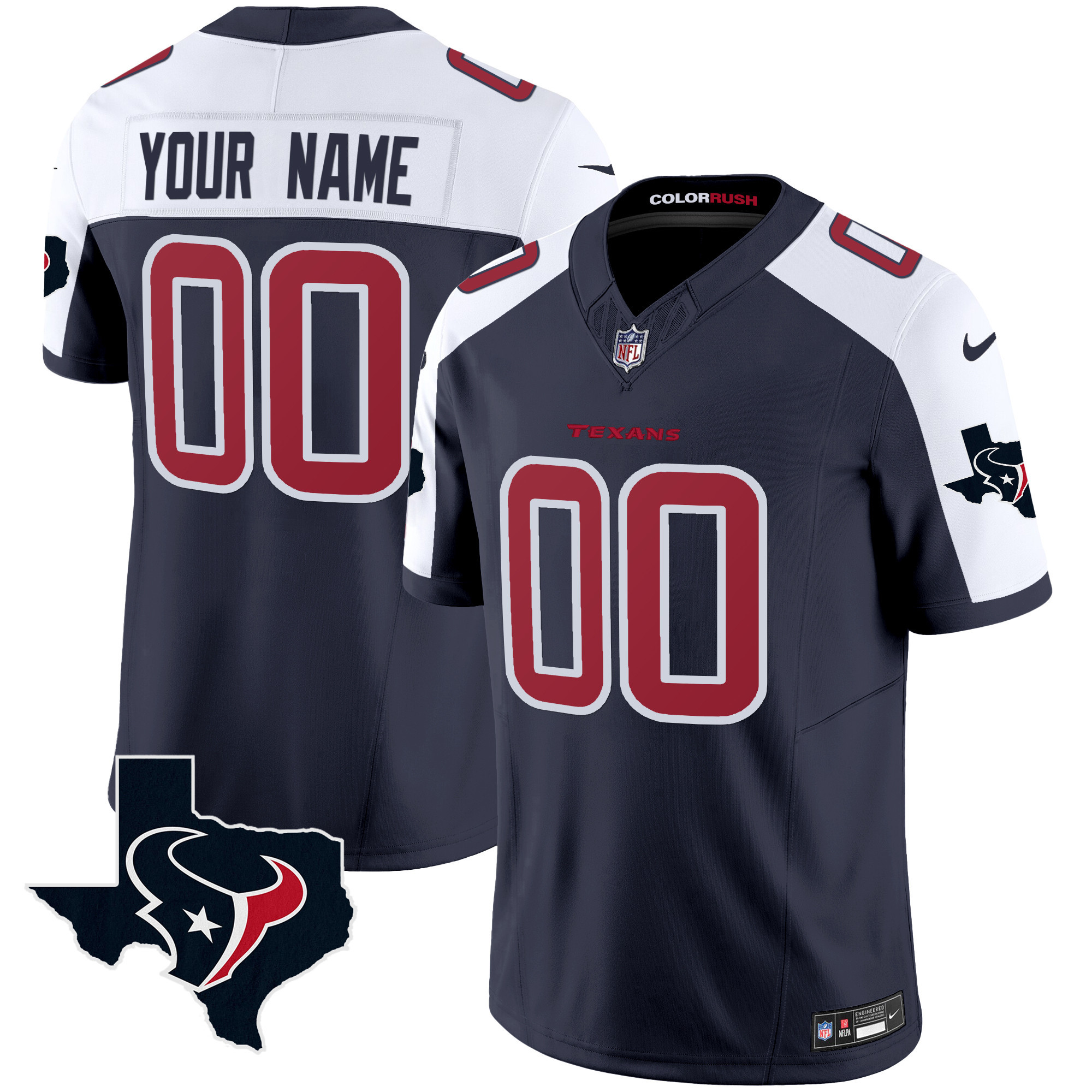 Men's Houston Texans Color Rush Legend Vapor Custom Navy Alternate Jersey - All Stitched