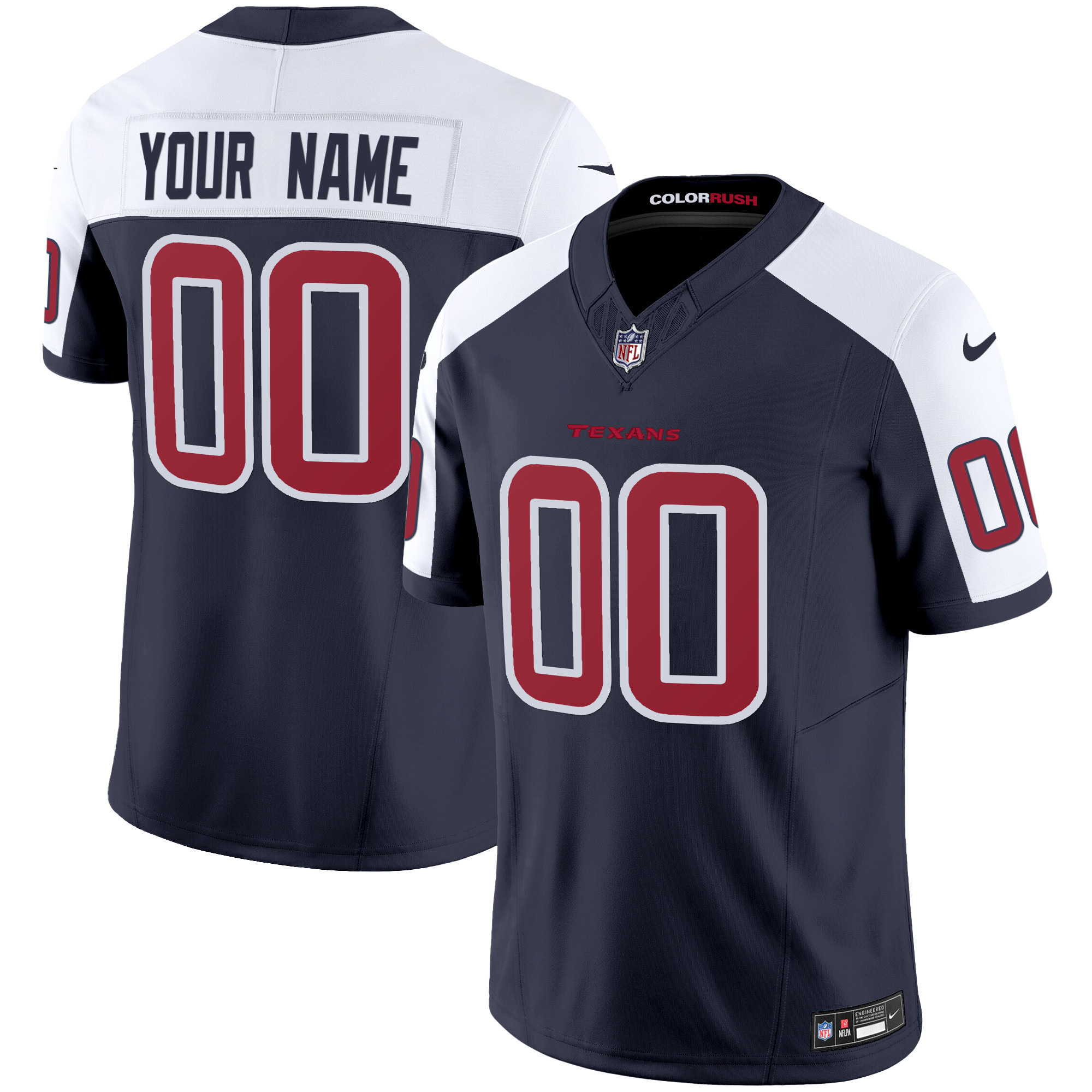 Men's Houston Texans Color Rush Legend Vapor Custom Navy Alternate Jersey - All Stitched