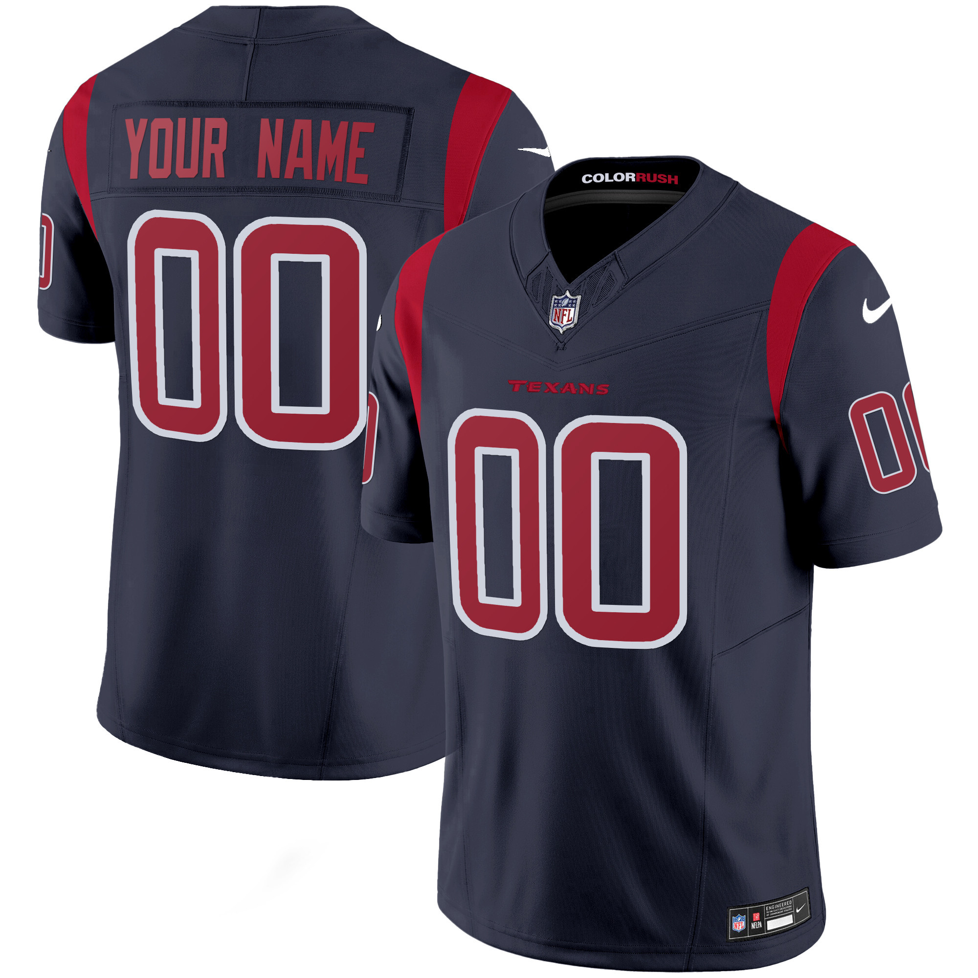 Men's Houston Texans Color Rush Legend Vapor Custom Navy Jersey - All Stitched
