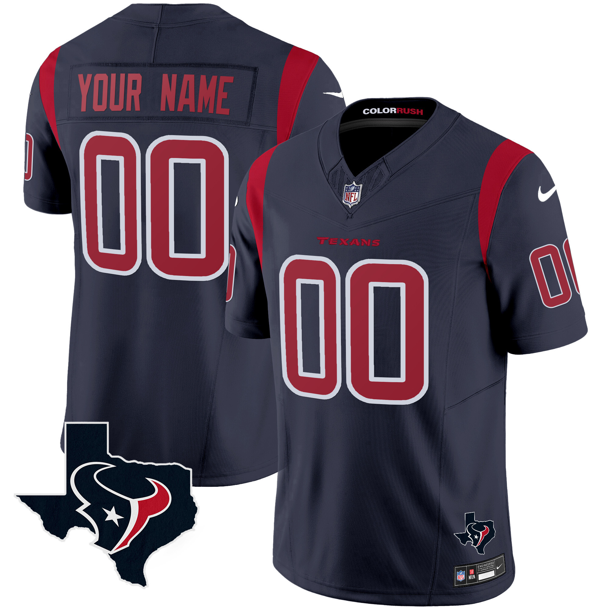 Men's Houston Texans Color Rush Legend Vapor Custom Navy Jersey - All Stitched