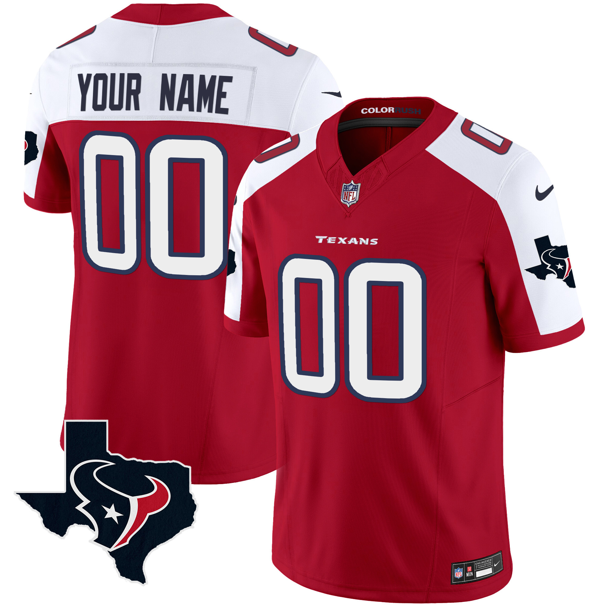 Men's Houston Texans Color Rush Legend Vapor Custom Red Alternate Jersey - All Stitched