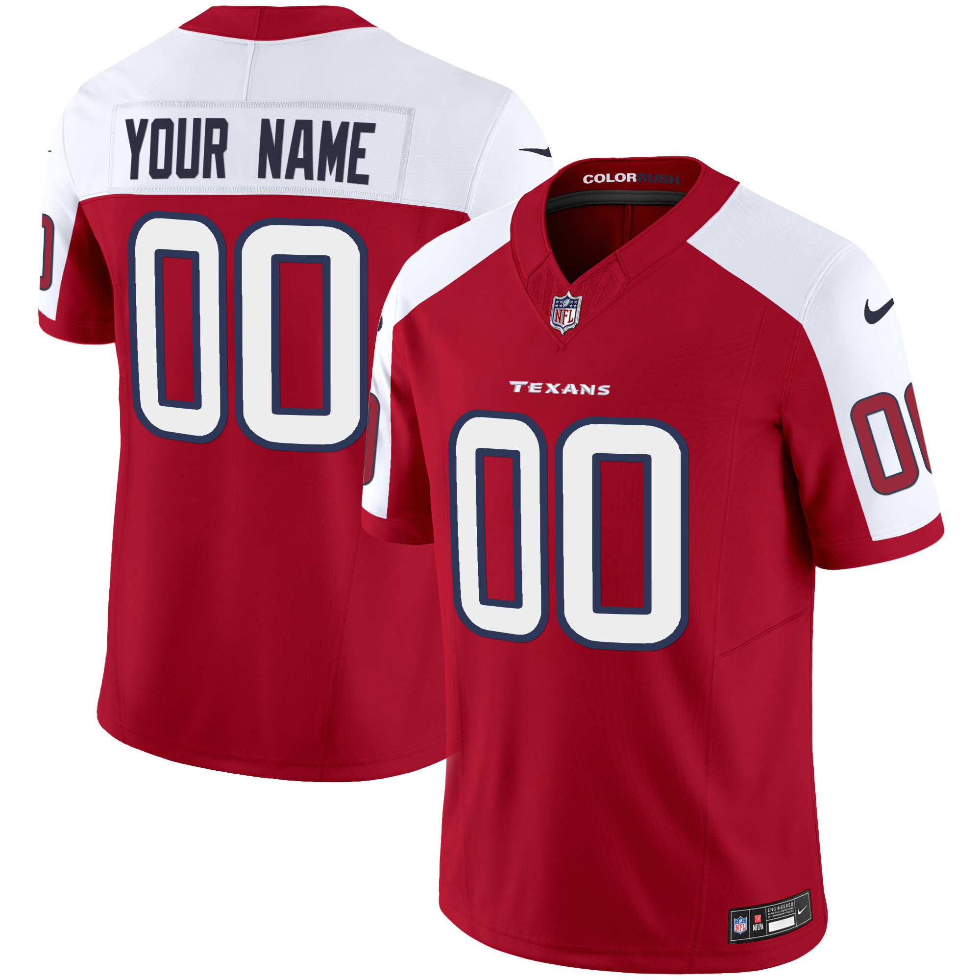 Men's Houston Texans Color Rush Legend Vapor Custom Red Alternate Jersey - All Stitched