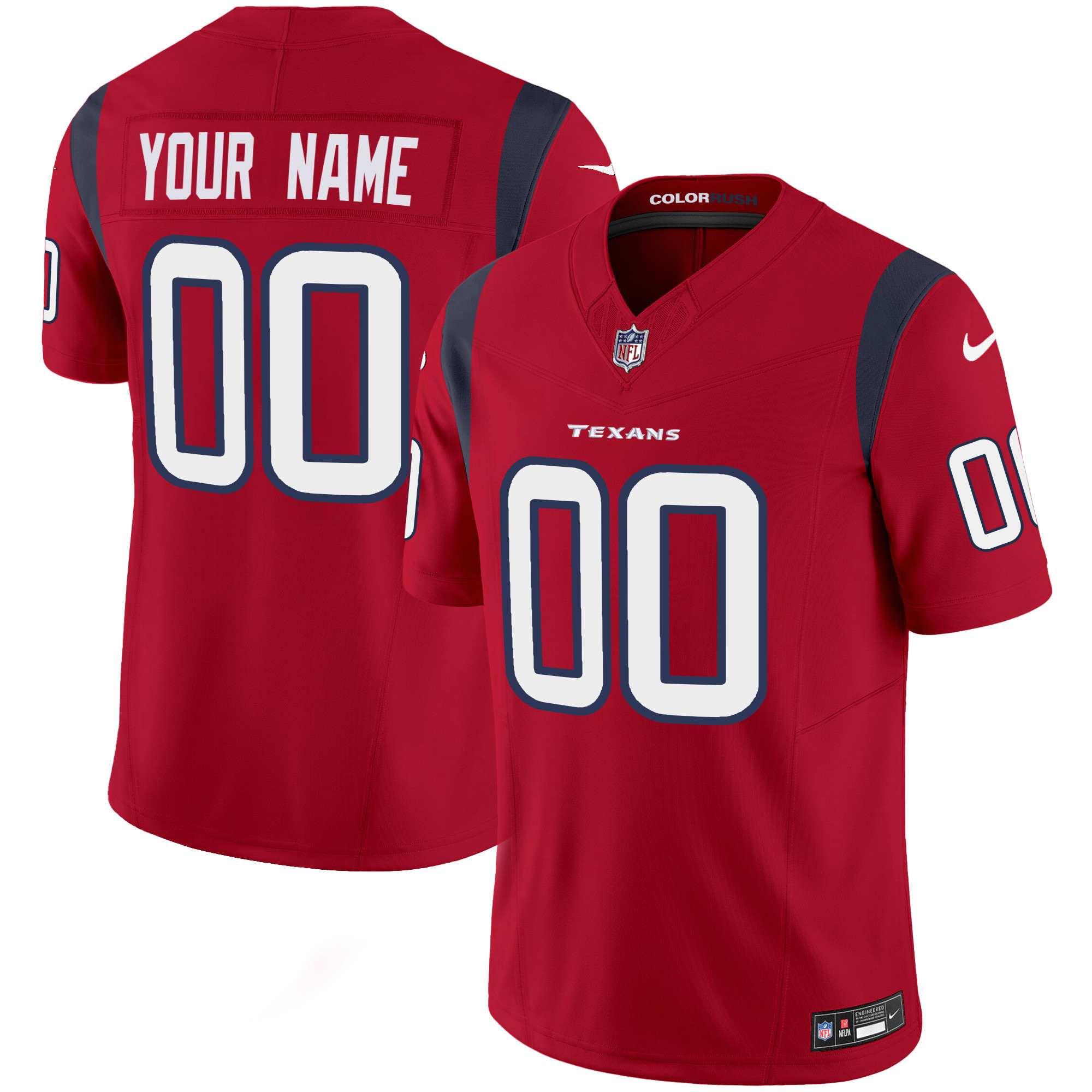 Men's Houston Texans Color Rush Legend Vapor Custom Red Jersey - All Stitched