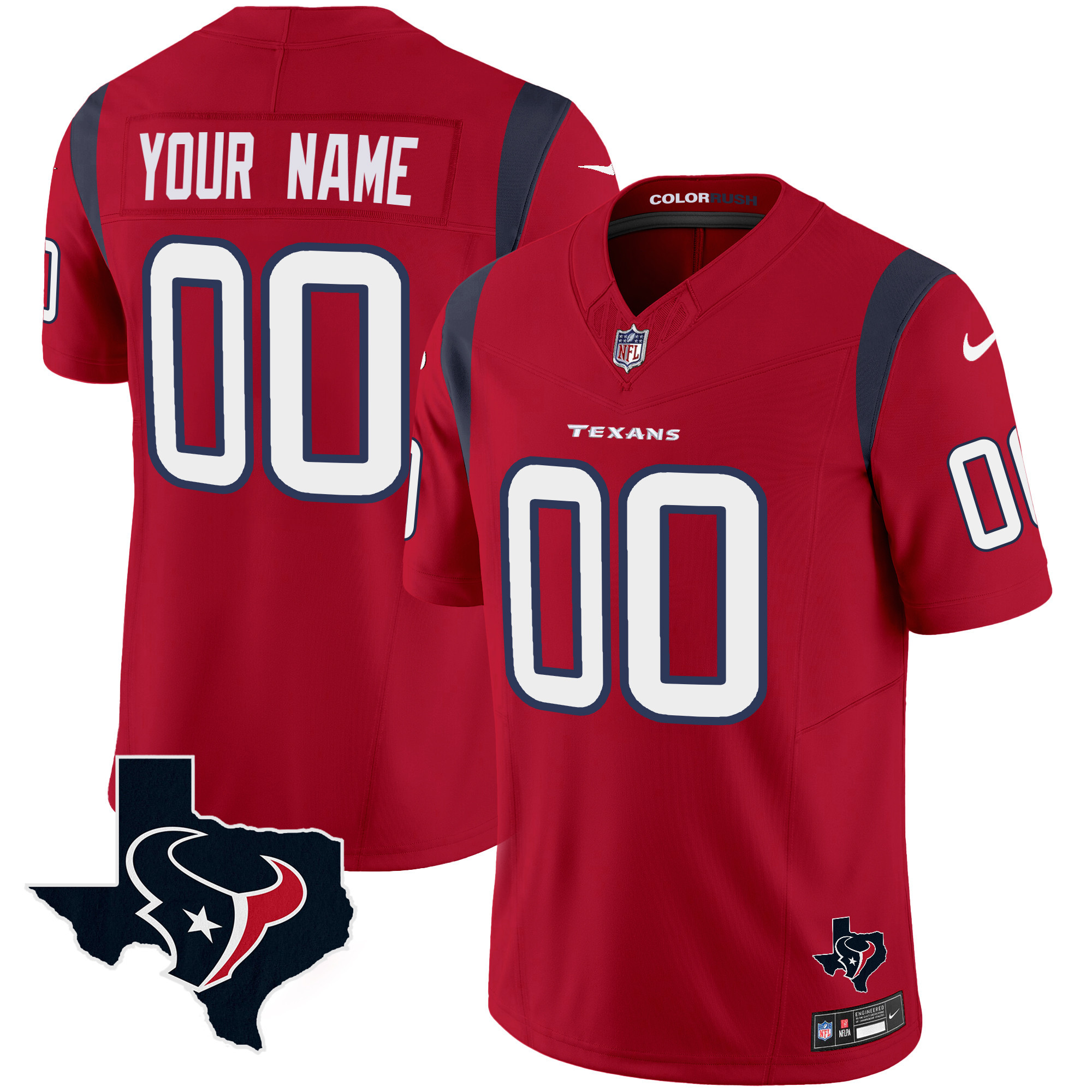 Men's Houston Texans Color Rush Legend Vapor Custom Red Jersey - All Stitched