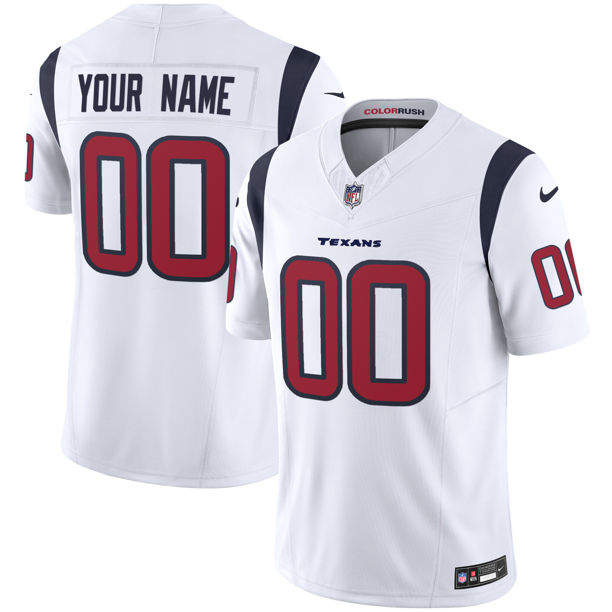 Men's Houston Texans Color Rush Legend Vapor Custom White Jersey - All Stitched