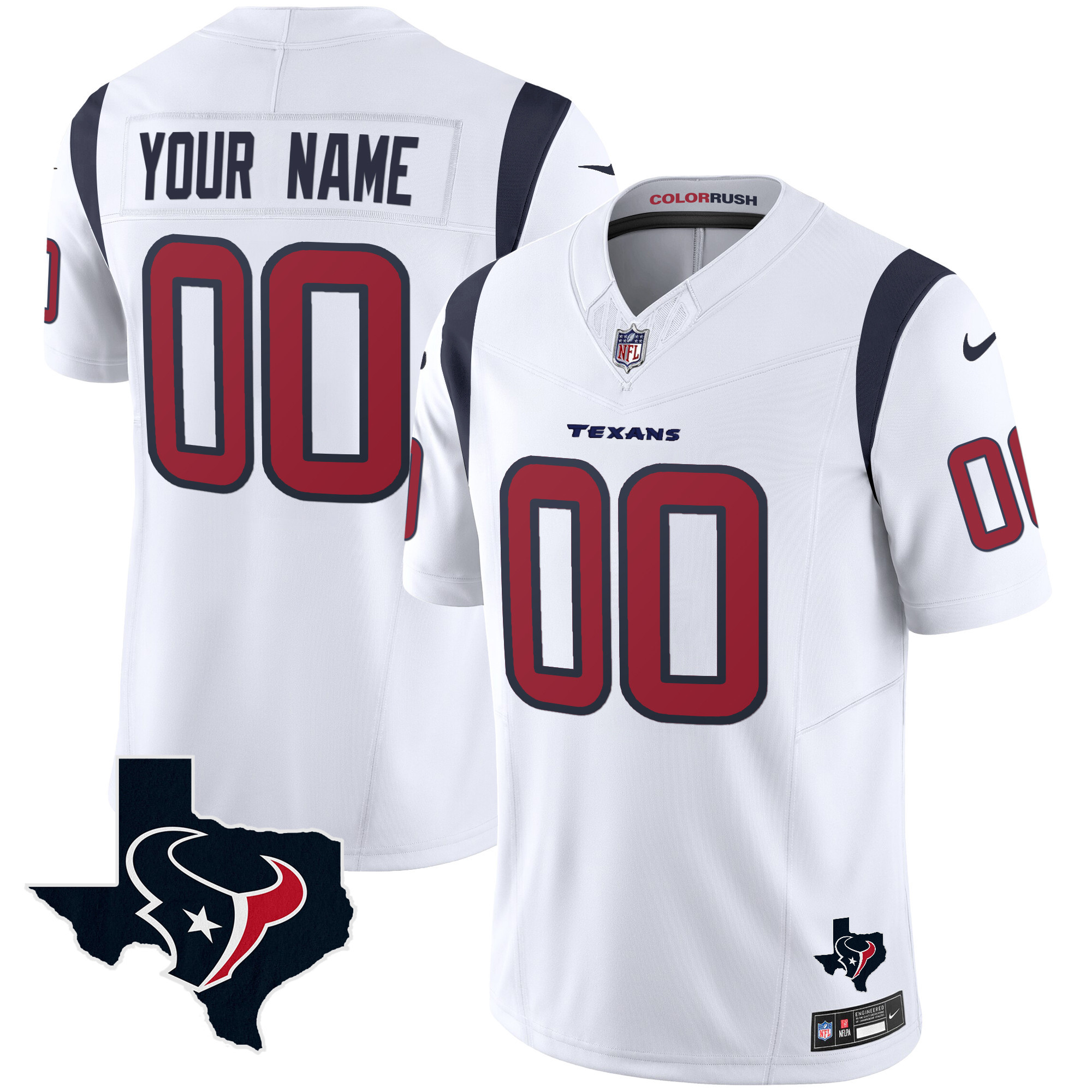 Men's Houston Texans Color Rush Legend Vapor Custom White Jersey - All Stitched