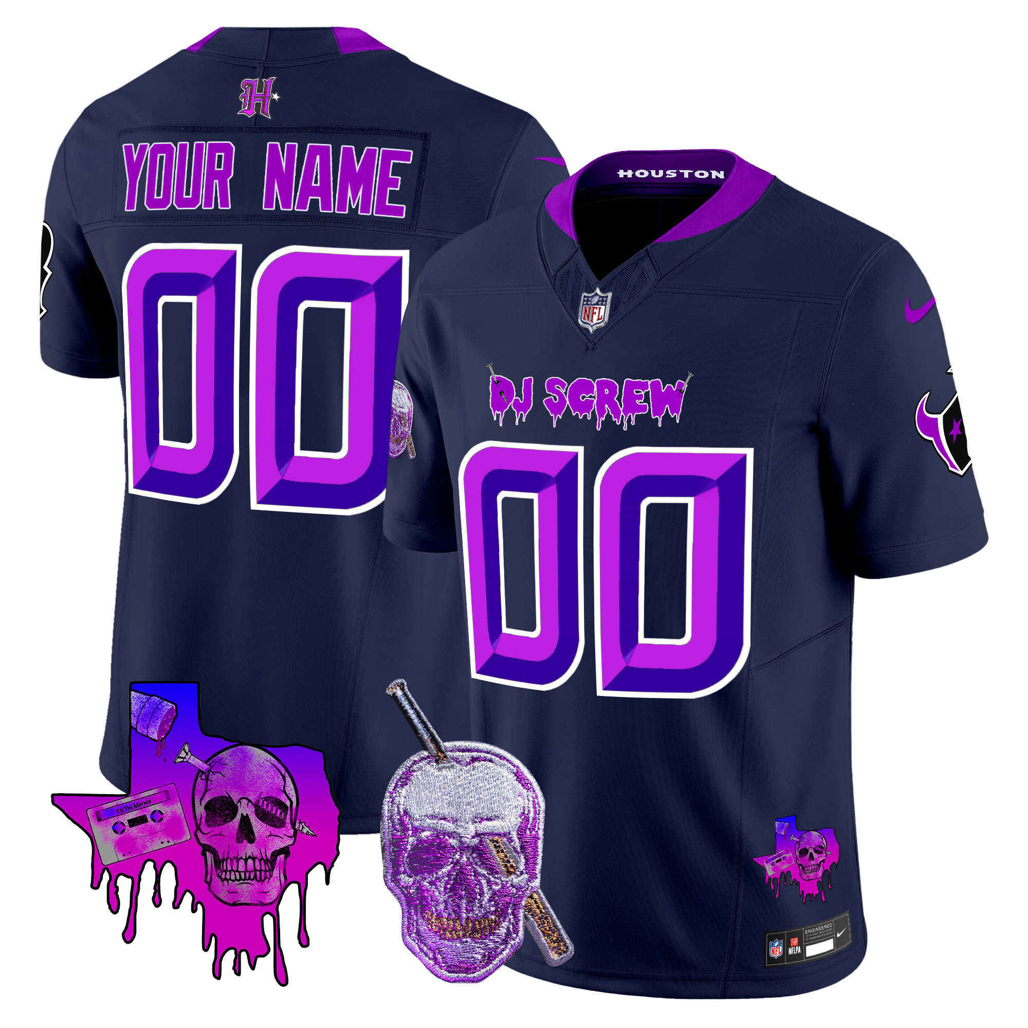 Men's Houston Texans DJ Screw Vapor Limited Custom Navy Jersey - All Stitched