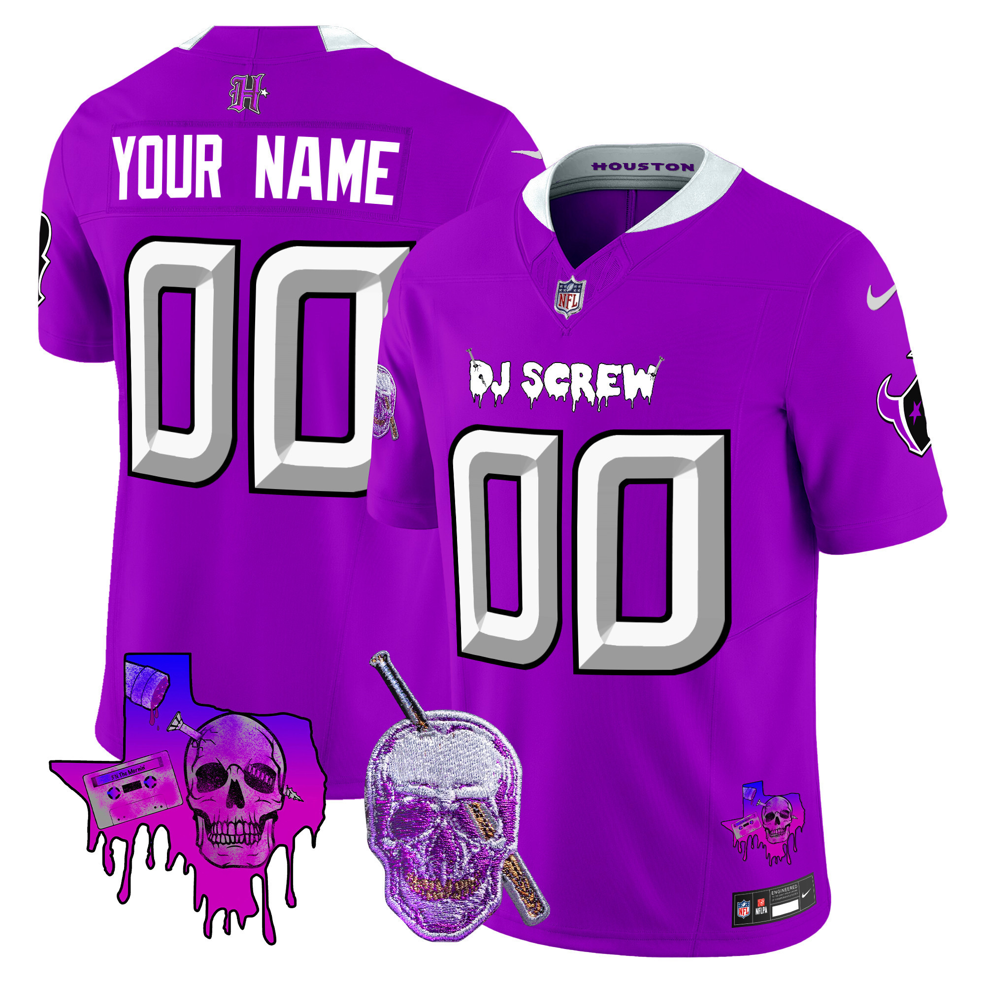 Men's Houston Texans DJ Screw Vapor Limited Custom Purple Jersey - All Stitched