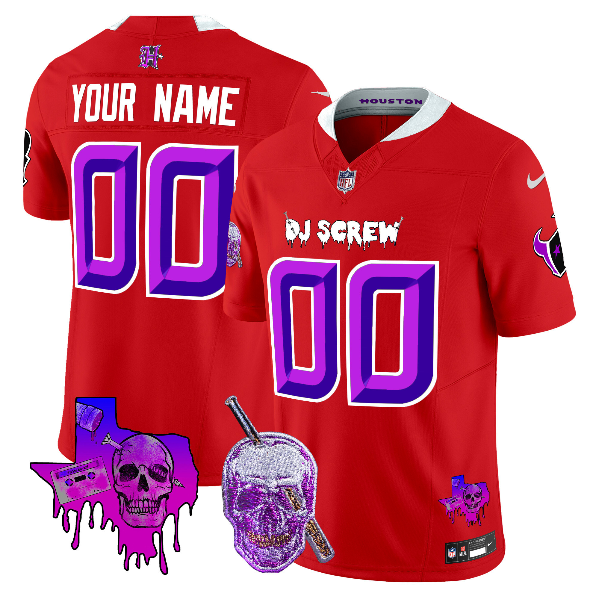 Men's Houston Texans DJ Screw Vapor Limited Custom Red Jersey - All Stitched
