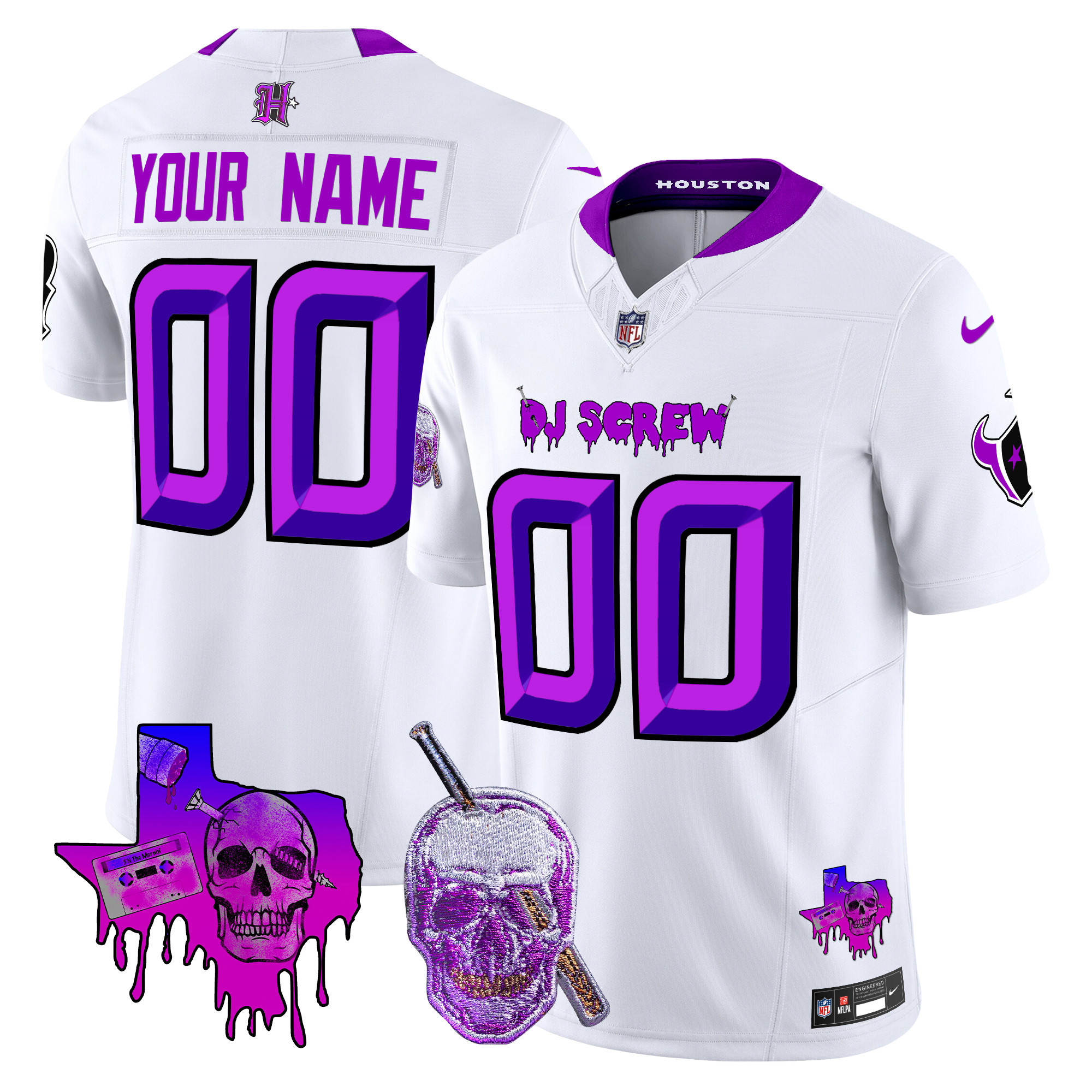 Men's Houston Texans DJ Screw Vapor Limited Custom White Jersey - All Stitched