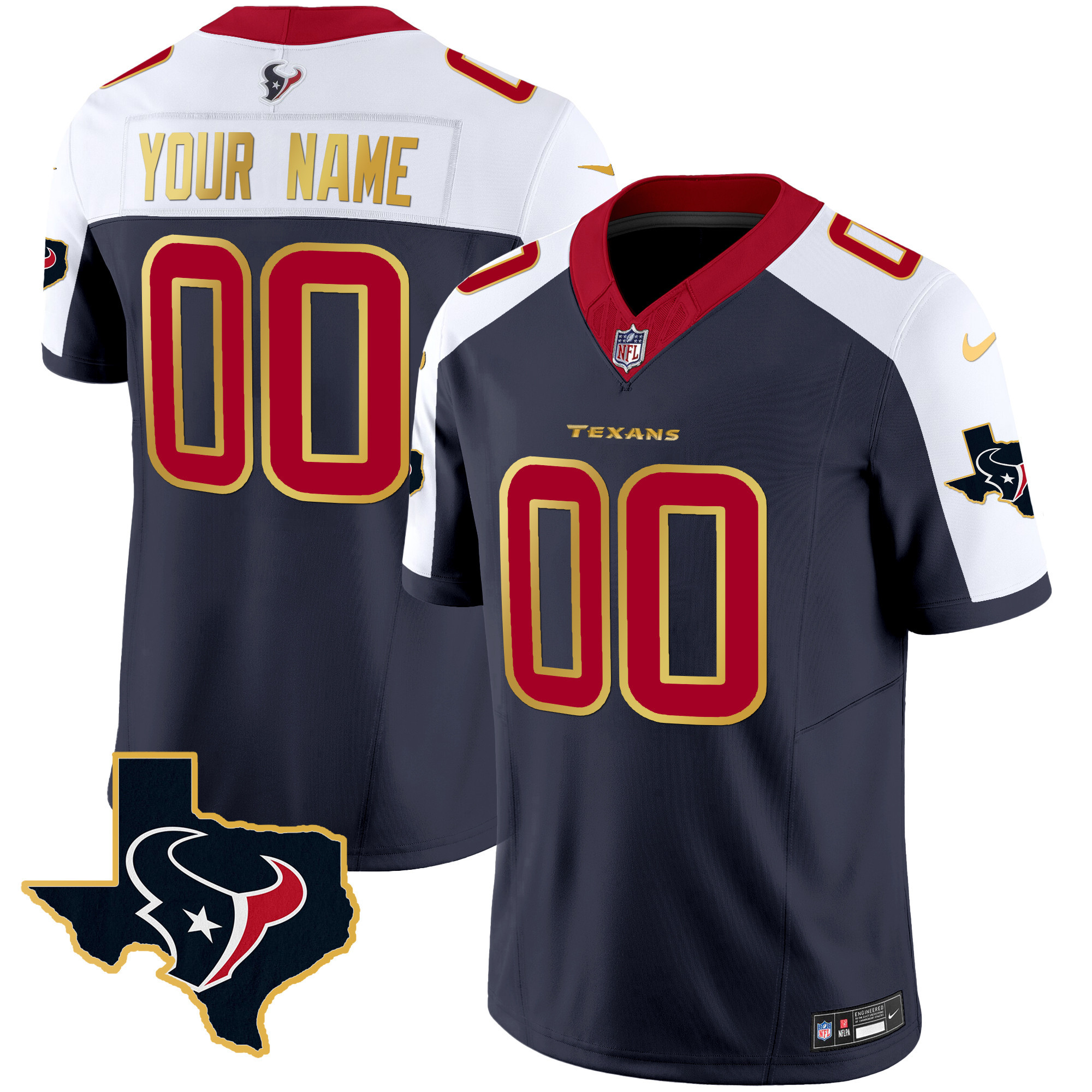 Men's Houston Texans Gold Trim Vapor Custom Alternate Jersey - All Stitched