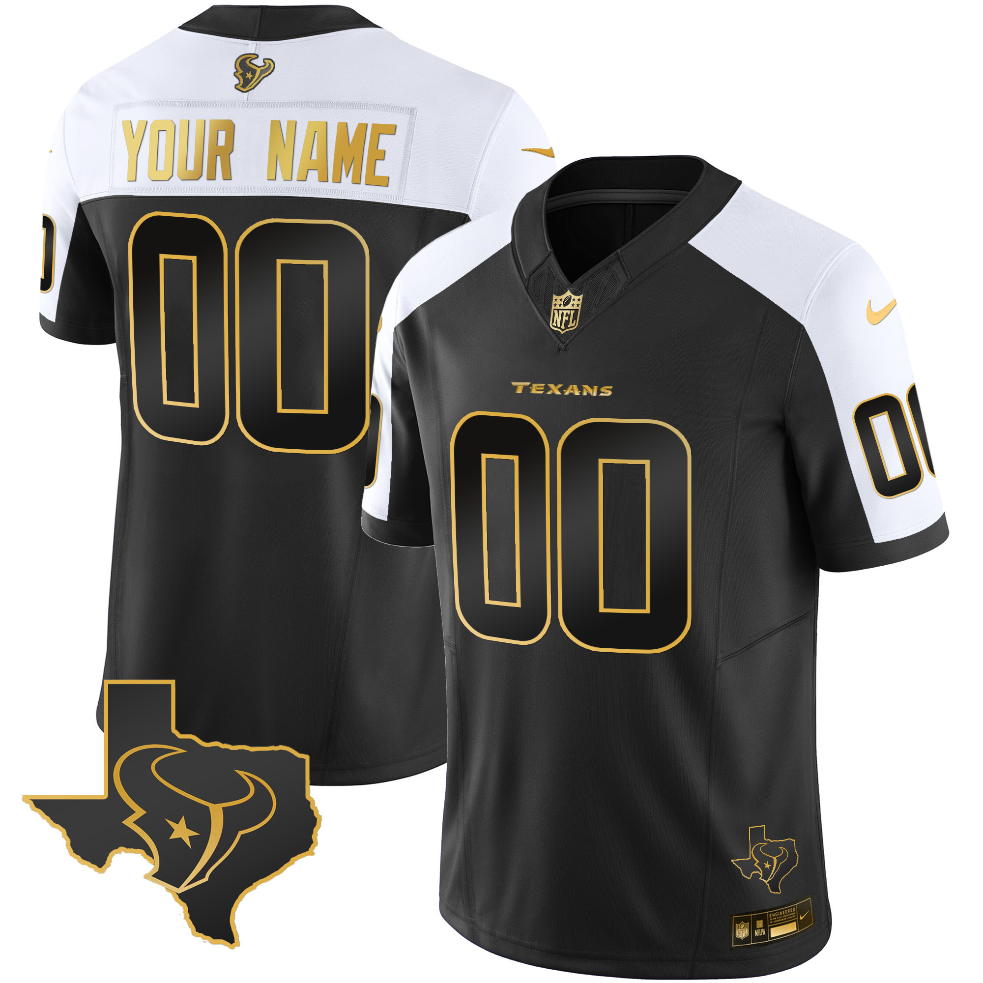 Men's Houston Texans Gold Vapor Limited Custom Alternate Gold Jersey - All Stitched