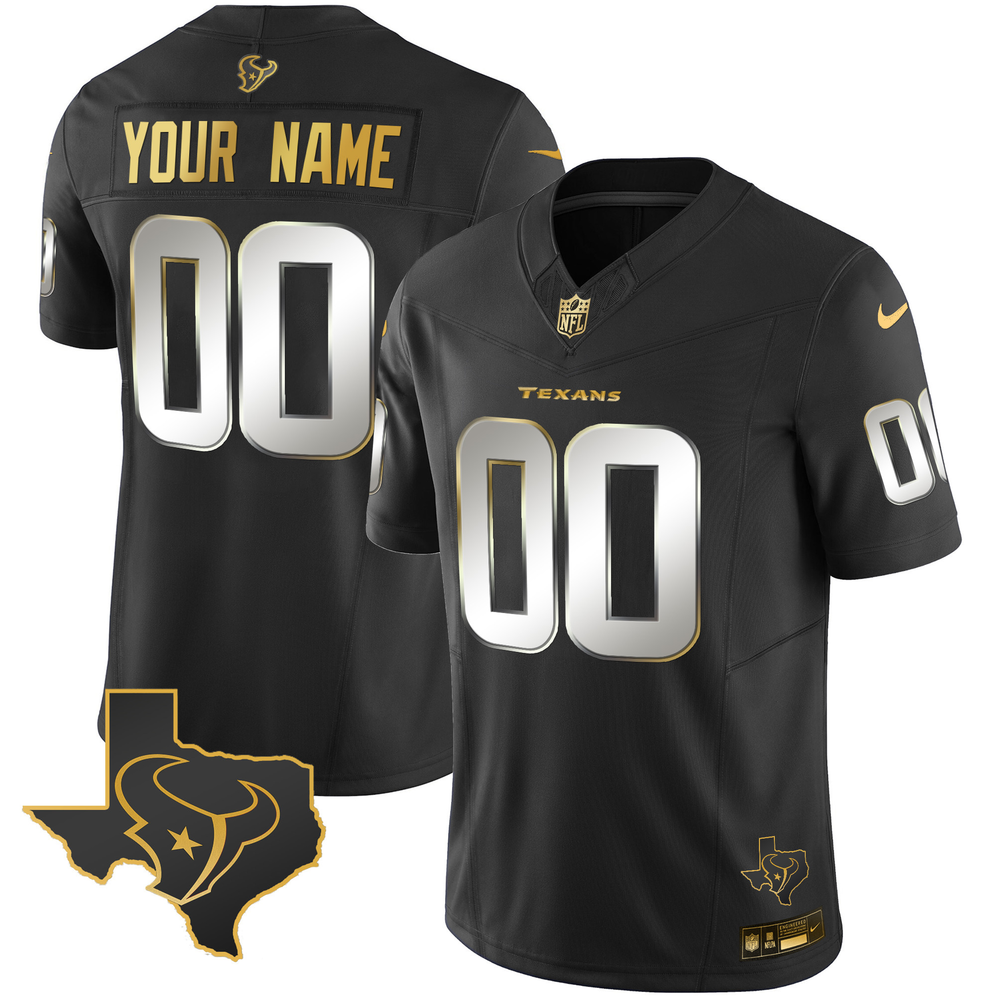 Men's Houston Texans Gold Vapor Limited Custom Black Limited Jersey - All Stitched