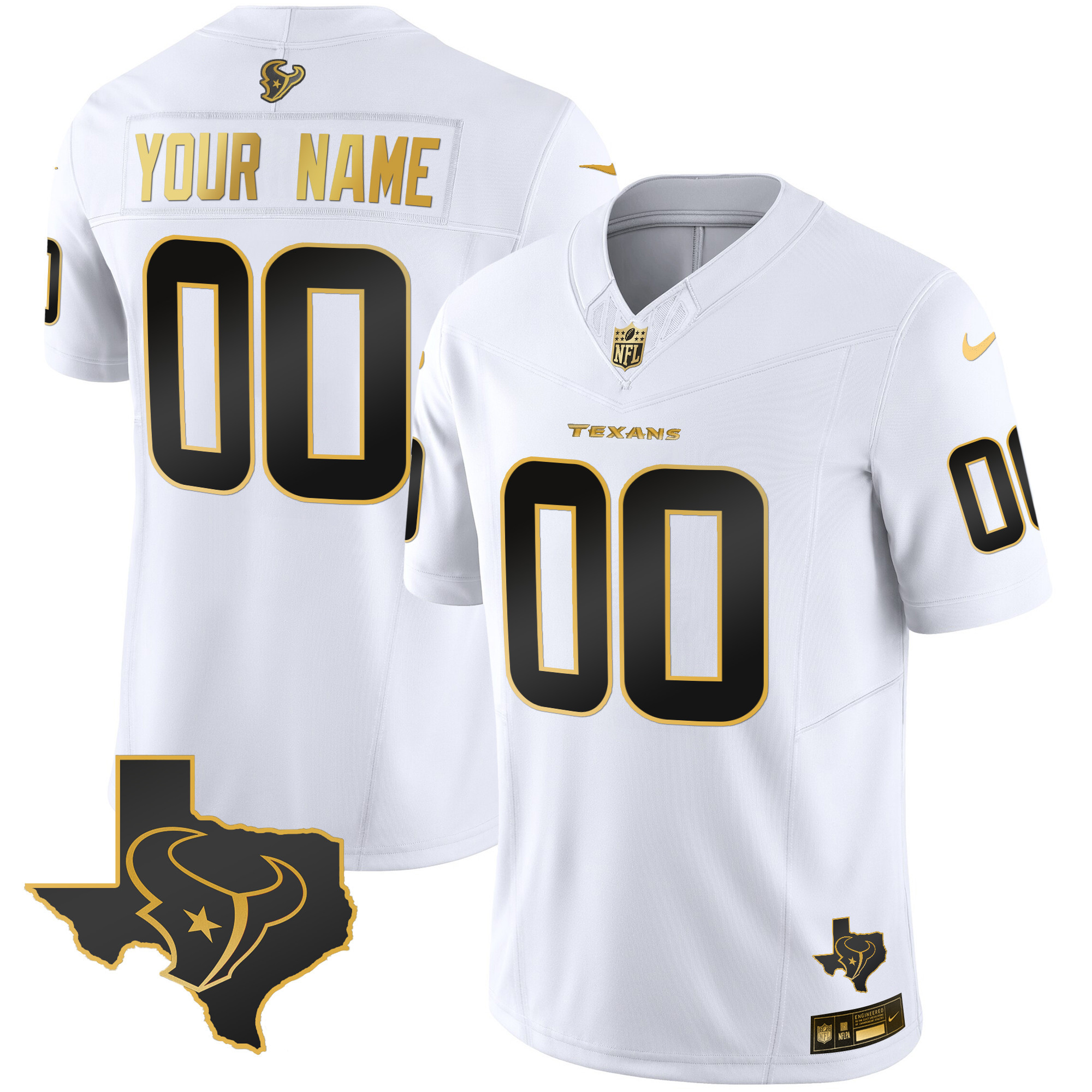 Men's Houston Texans Gold Vapor Limited Custom White Gold Jersey - All Stitched