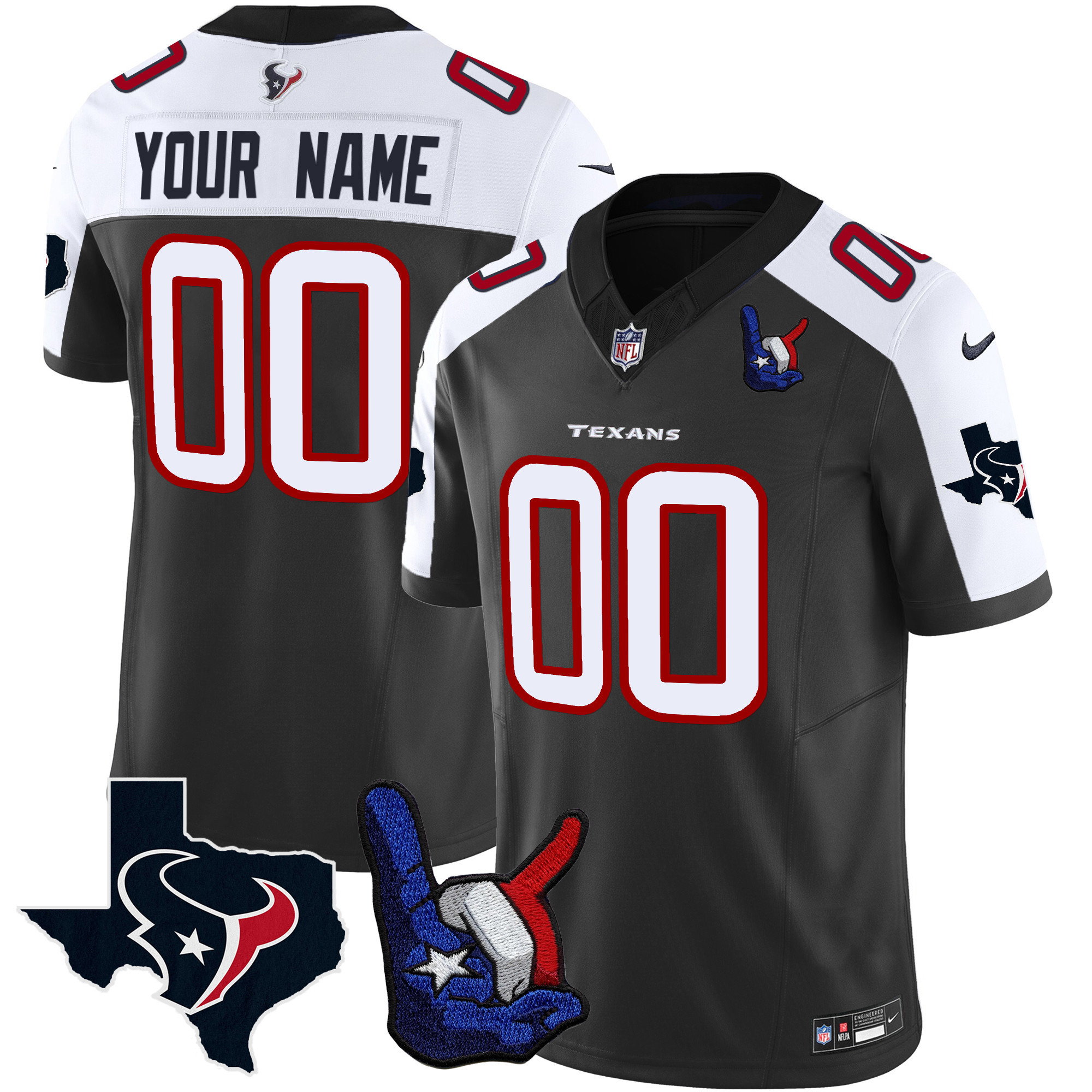 Men's Houston Texans Hand Sign Throwing Up The H Vapor Custom Black Alternate Jersey - All Stitched