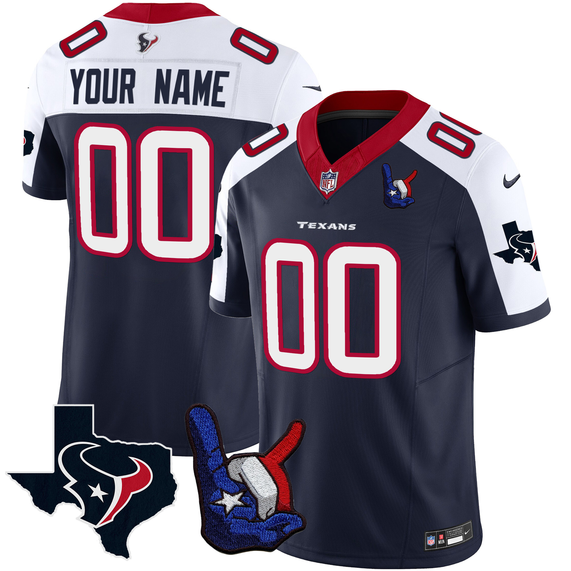 Men's Houston Texans Hand Sign Throwing Up The H Vapor Custom Navy Alternate Jersey - All Stitched