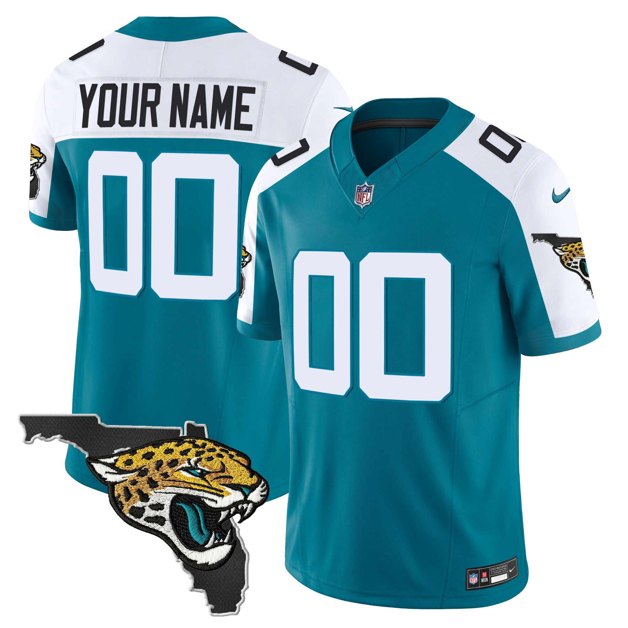 Men's Jacksonville Jaguars Florida Patch Vapor Custom Teal Alternate Jersey - All Stitched