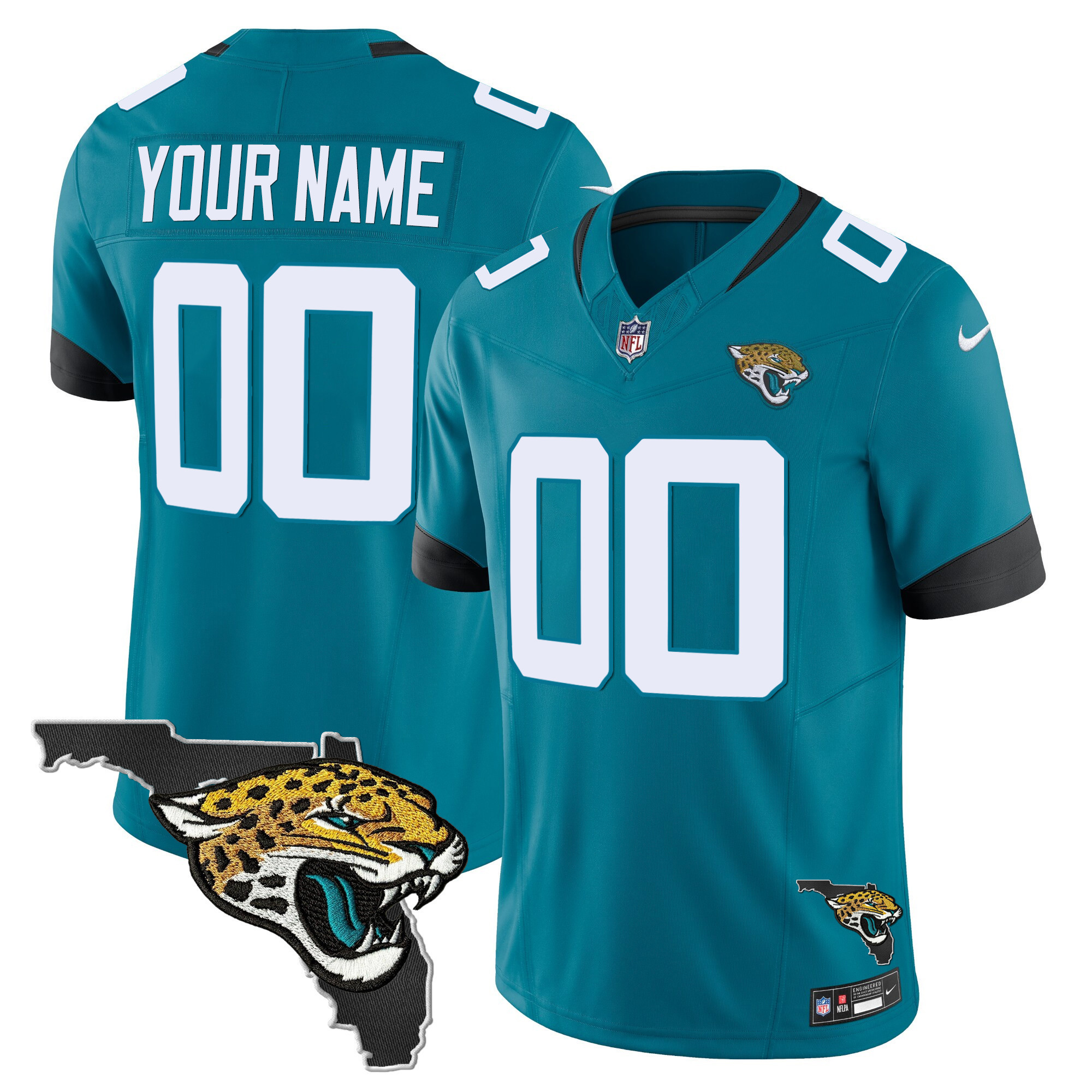 Men's Jacksonville Jaguars Florida Patch Vapor Custom Teal Jersey - All Stitched