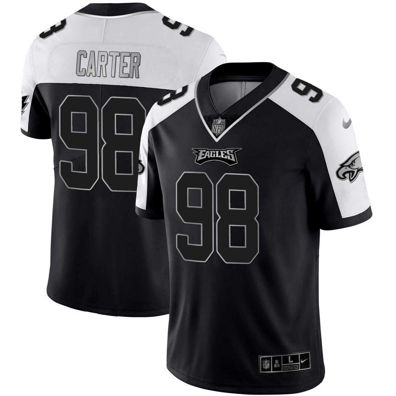 Men's Jalen Carter Philadelphia Eagles Alternate Black Silver Alternate Jersey - All Stitched